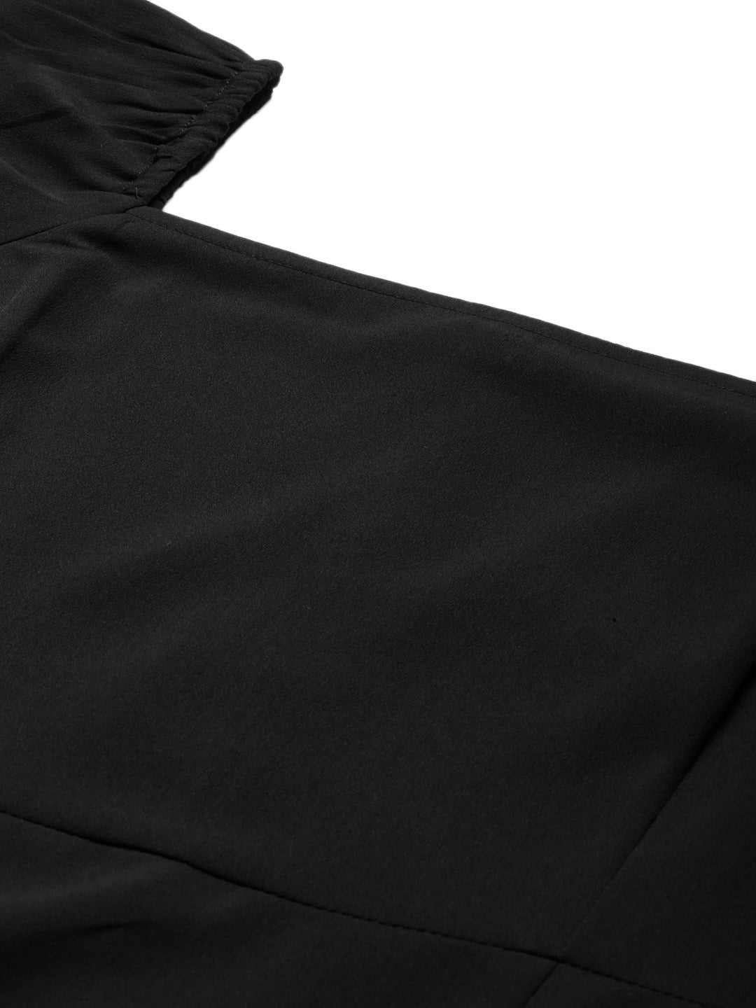 Folk Republic Women Solid Black Square Neck High Slit Maxi Dress - #folk republic#