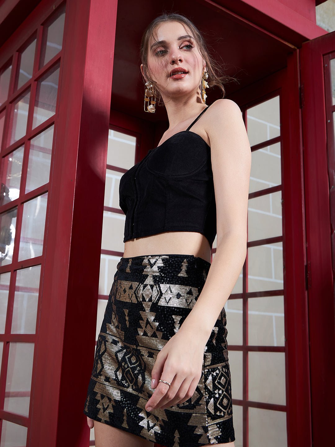 Folk Republic Women Solid Black Square Neck Sleeveless Hook-&-Eye Cotton Cropped Top - #folk republic#