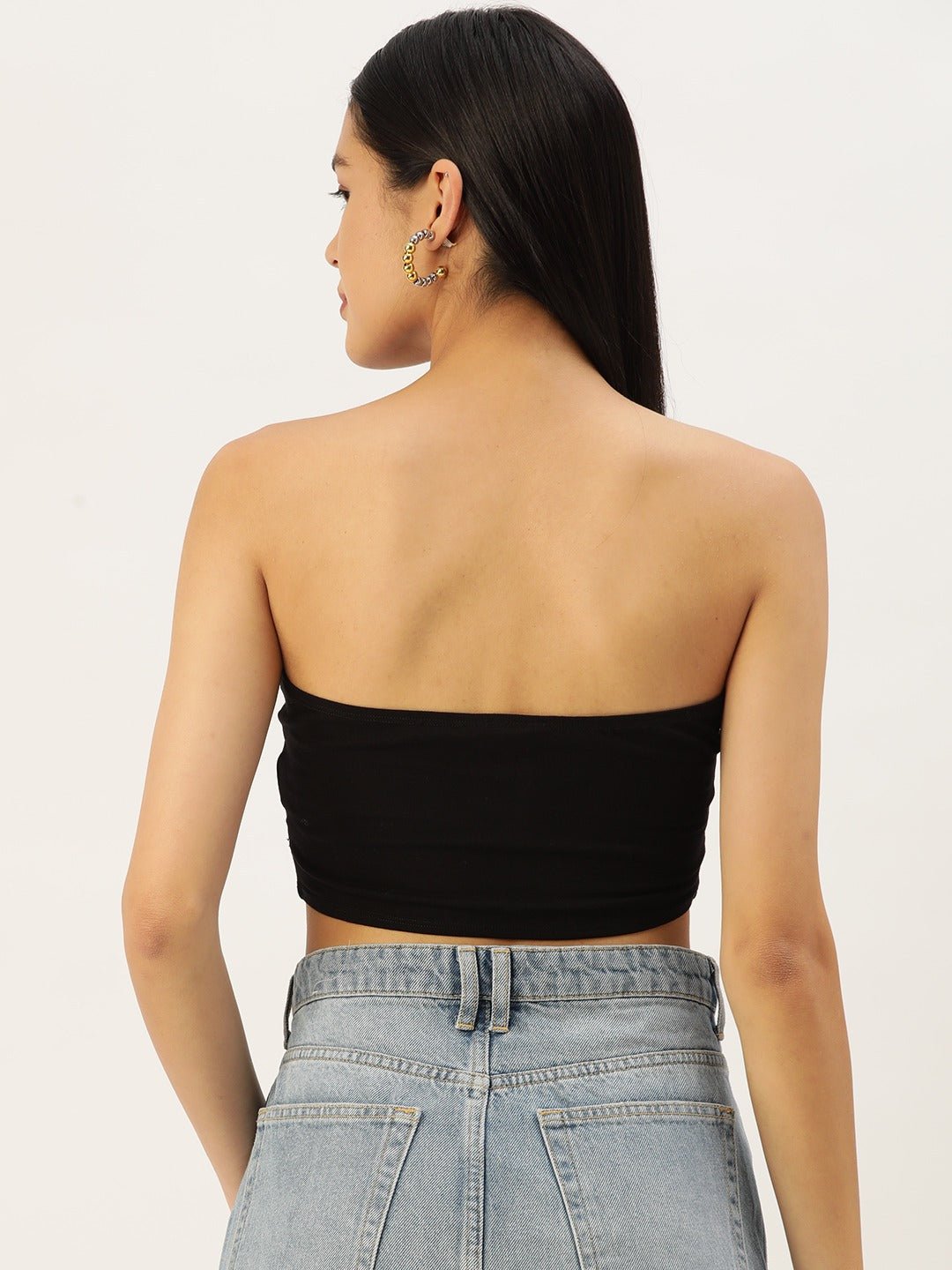 Folk Republic Women Solid Black Strapless Neck Sleeveless Cotton Cropped Tube Top - #folk republic#
