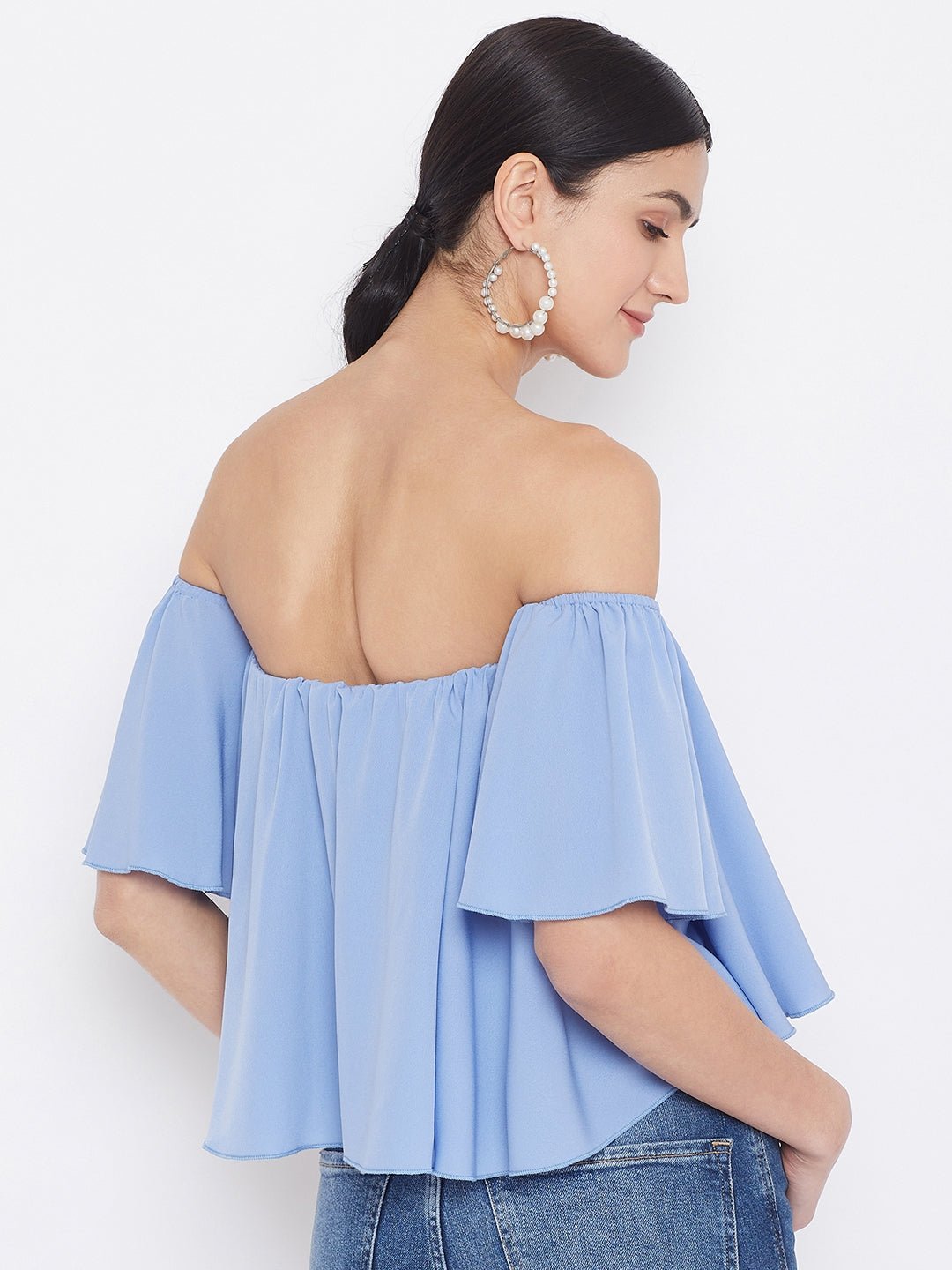 Folk Republic Women Solid Blue Off Shoulder Bardot Top - #folk republic#