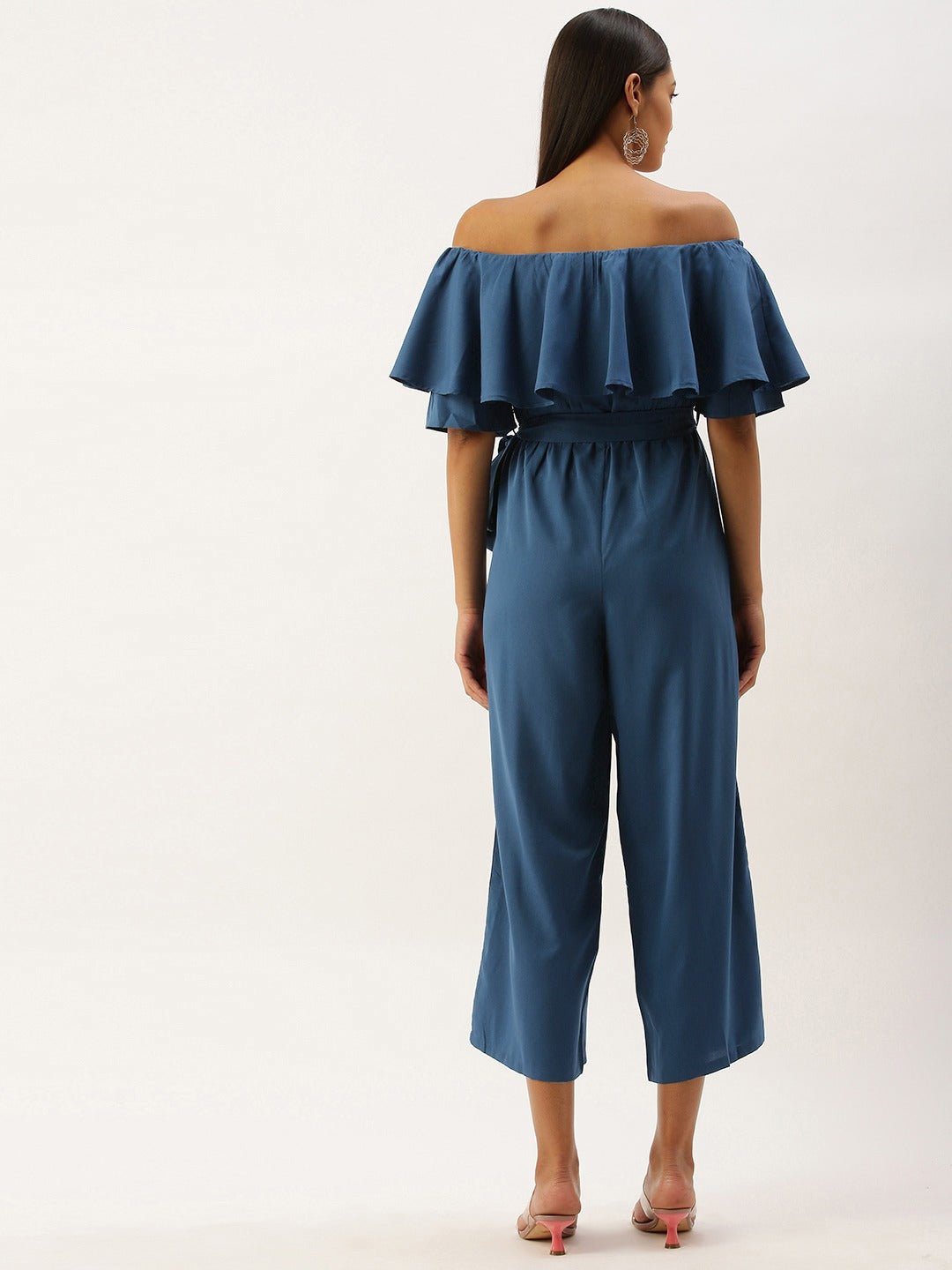 Folk Republic Women Solid Blue Off Shoulder Culotte Jumpsuit - #folk republic#