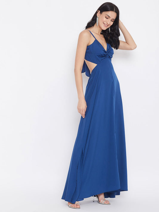 Folk Republic Women Solid Blue Strappy V-Neck A-Line Maxi Dress - #folk republic#