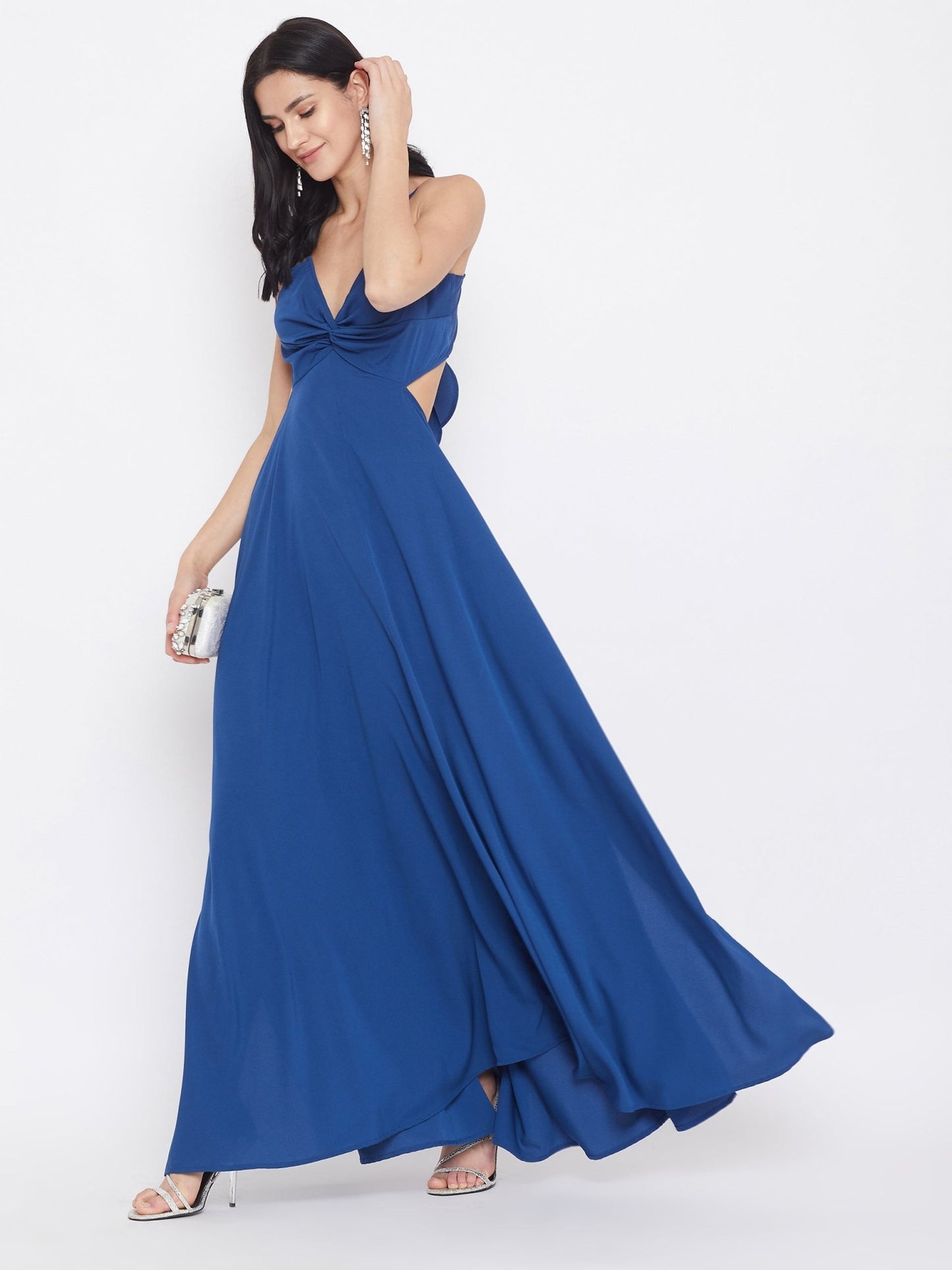 Folk Republic Women Solid Blue Strappy V-Neck A-Line Maxi Dress - #folk republic#