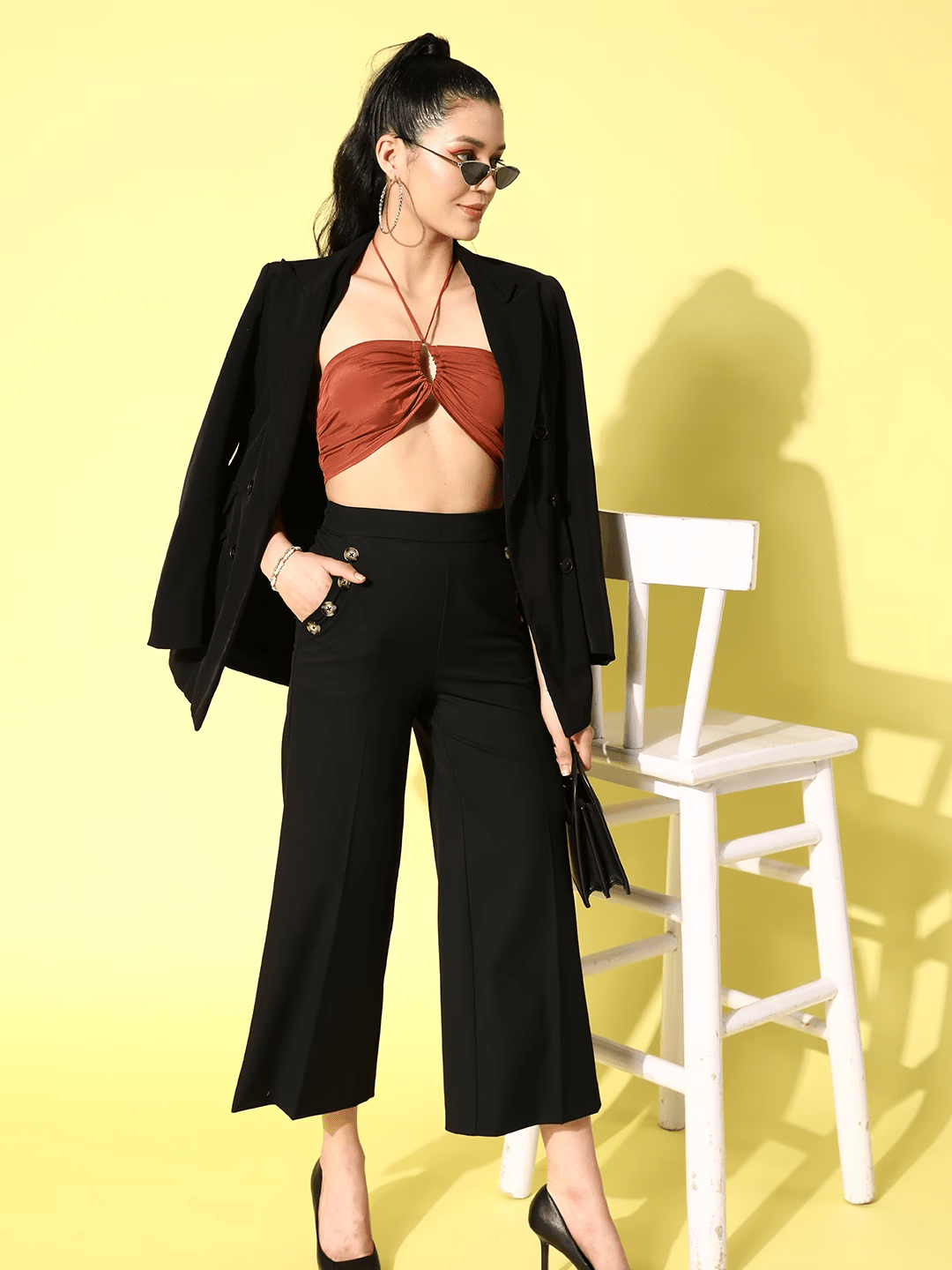 Folk Republic Women Solid Brown Off-Shoulder Neck Front Cutout Satin Bralette Cropped Top - #folk republic#