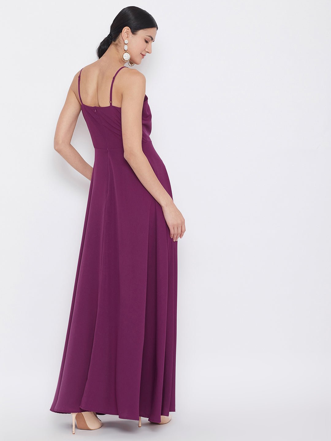 Folk Republic Women Solid Dark Purple V-Neck A-Line Maxi Dress - #folk republic#