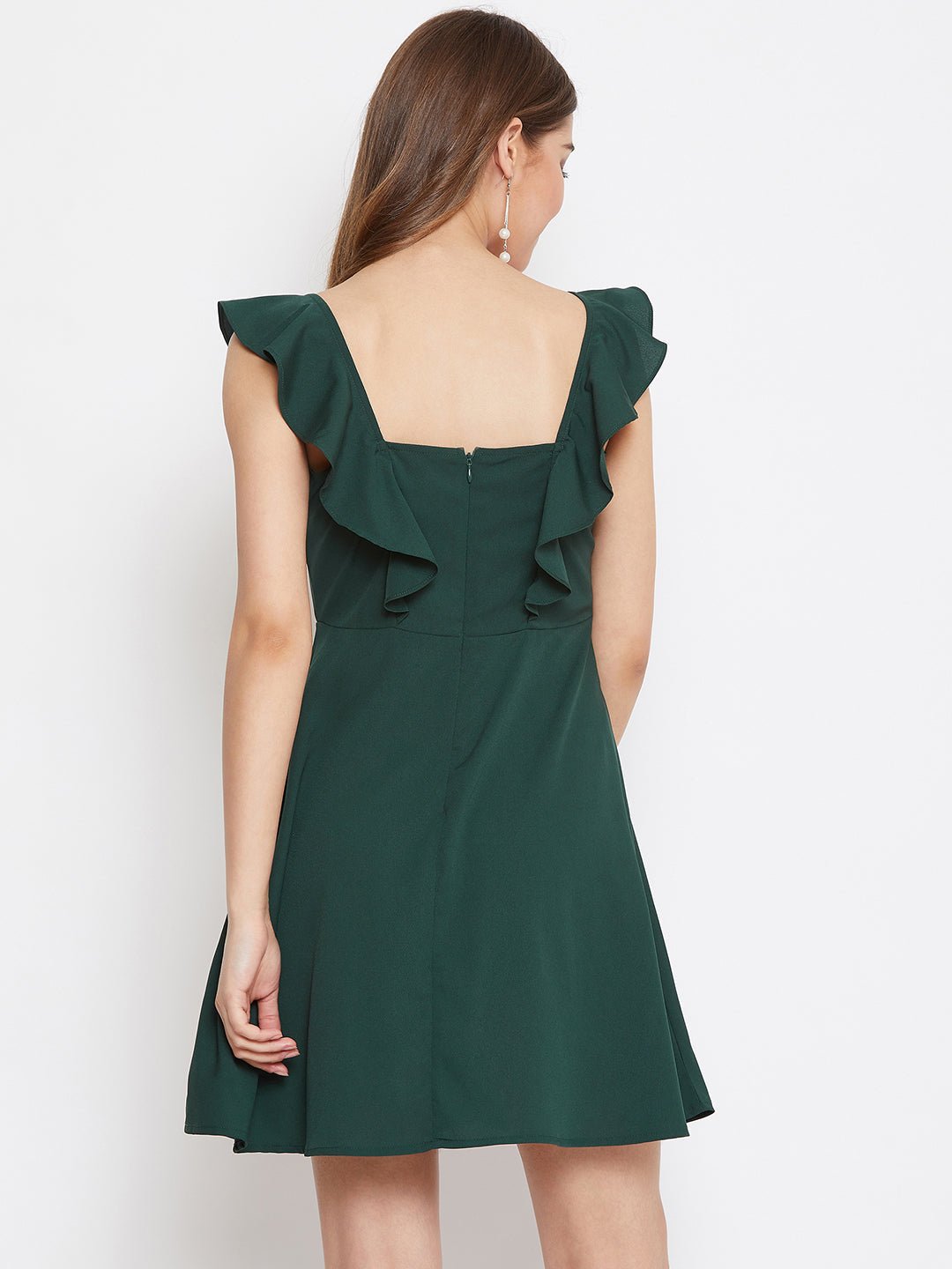 Folk Republic Women Solid Green Sleeveless Ruffled Fit & Flare Mini Dress - #folk republic#