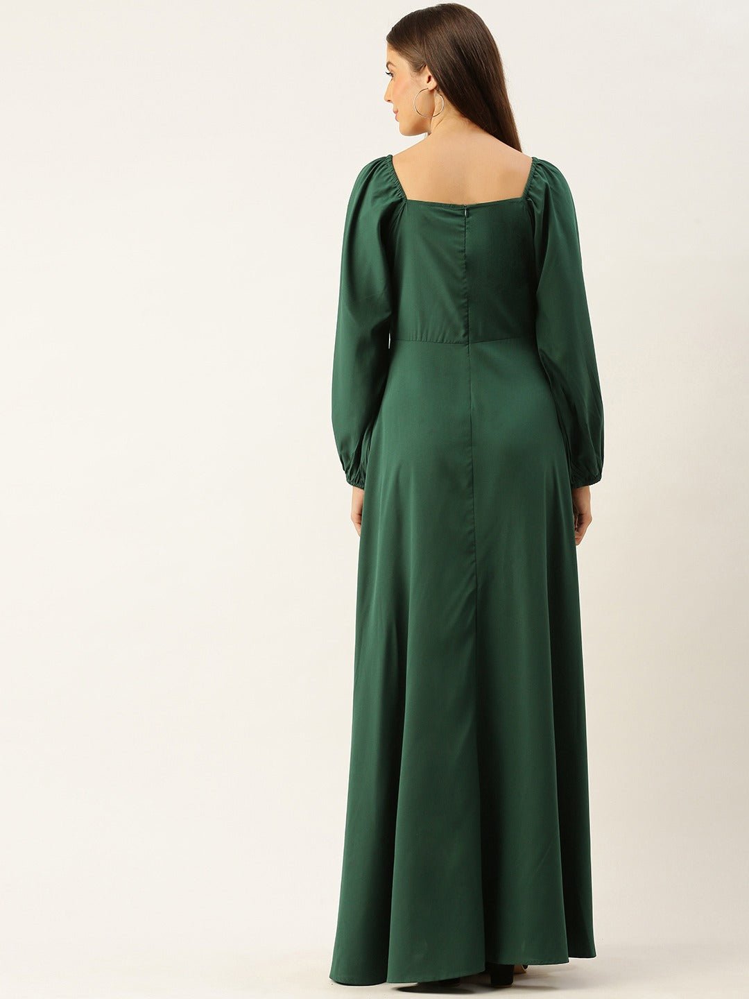 Folk Republic Women Solid Green Square Neck Slim-Fit Maxi Dress - #folk republic#