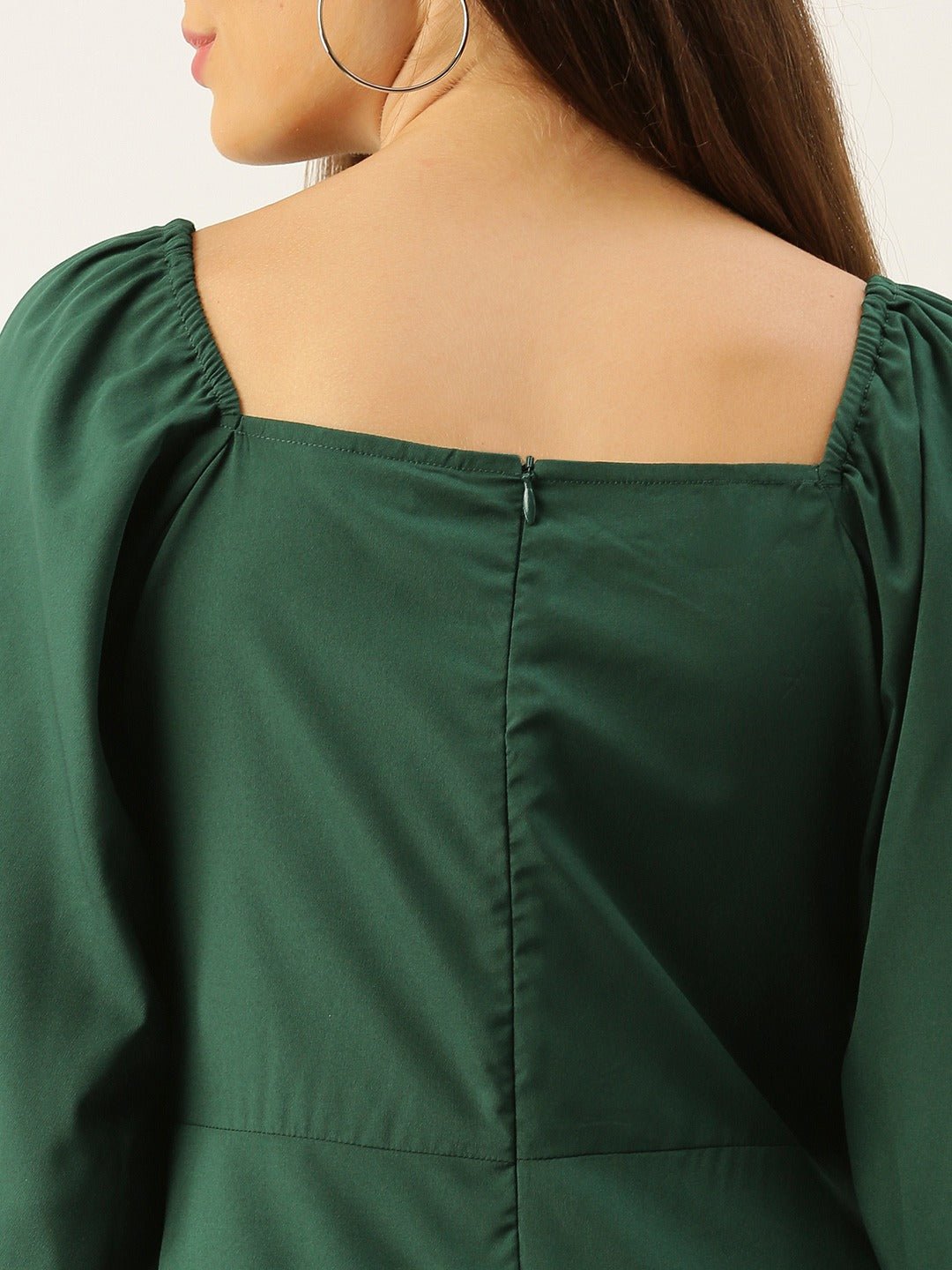 Folk Republic Women Solid Green Square Neck Slim-Fit Maxi Dress - #folk republic#