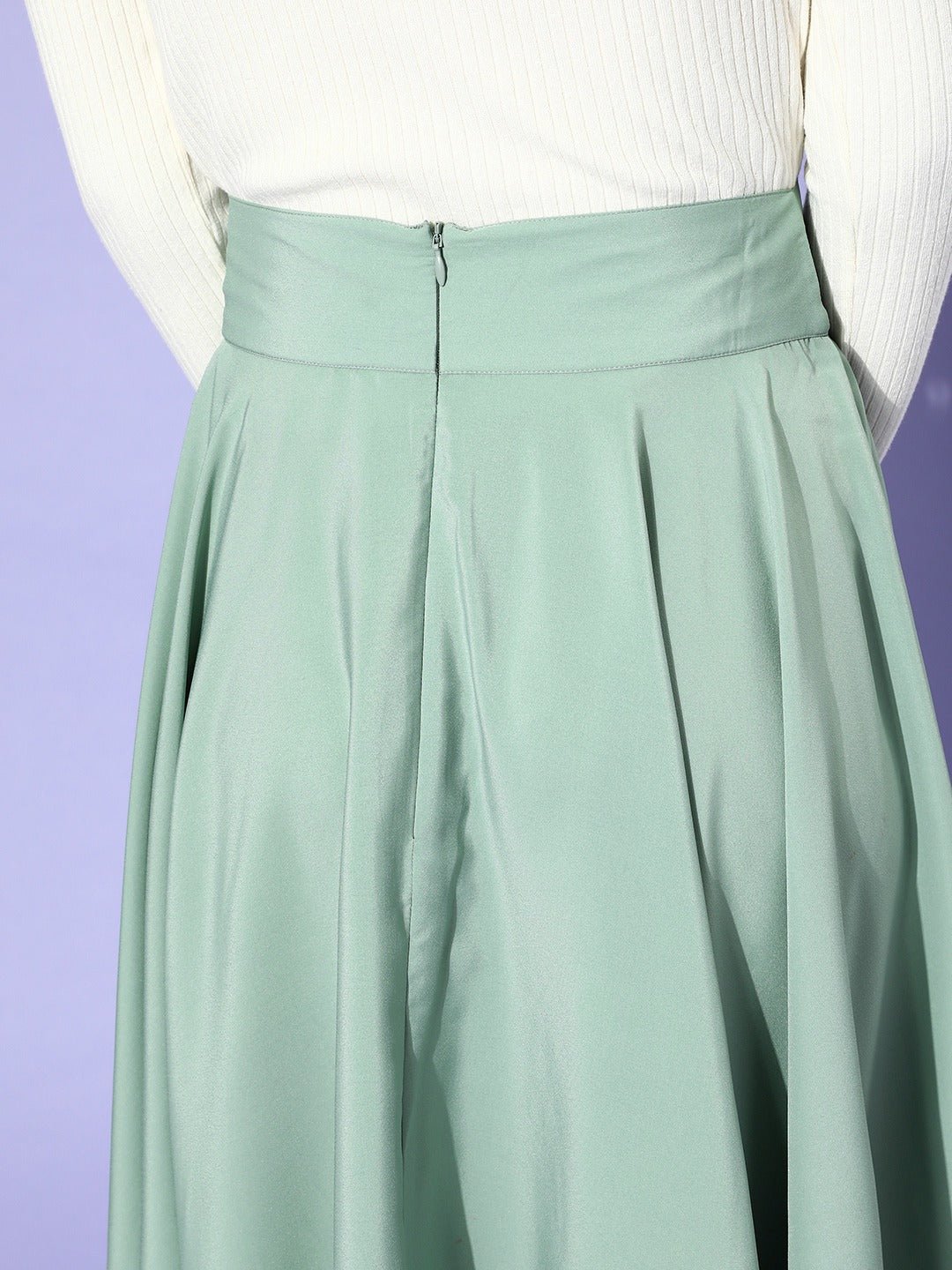 Folk Republic Women Solid Light Green Flared A-Line Midi Skirt - #folk republic#