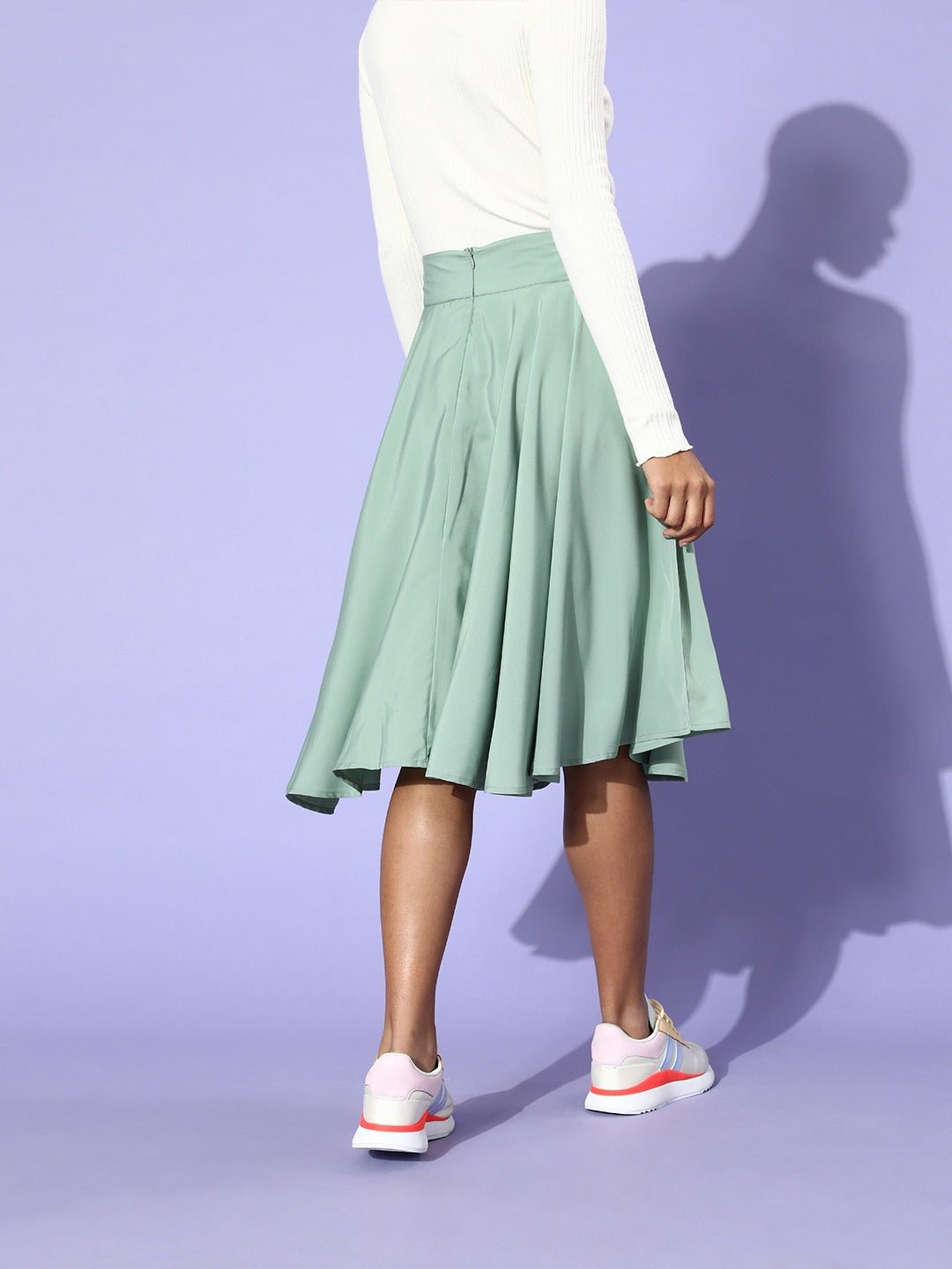 Folk Republic Women Solid Light Green Flared A-Line Midi Skirt - #folk republic#