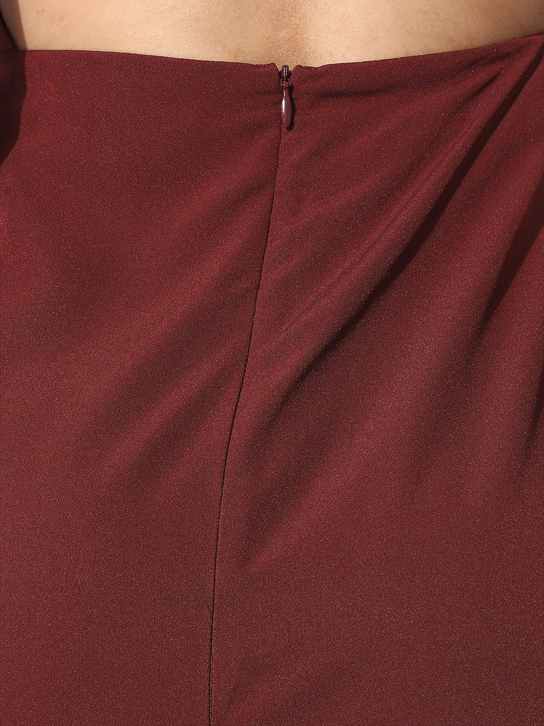 Folk Republic Women Solid Maroon Halter Neck Sleeveless Crepe Maxi Dress - #folk republic#
