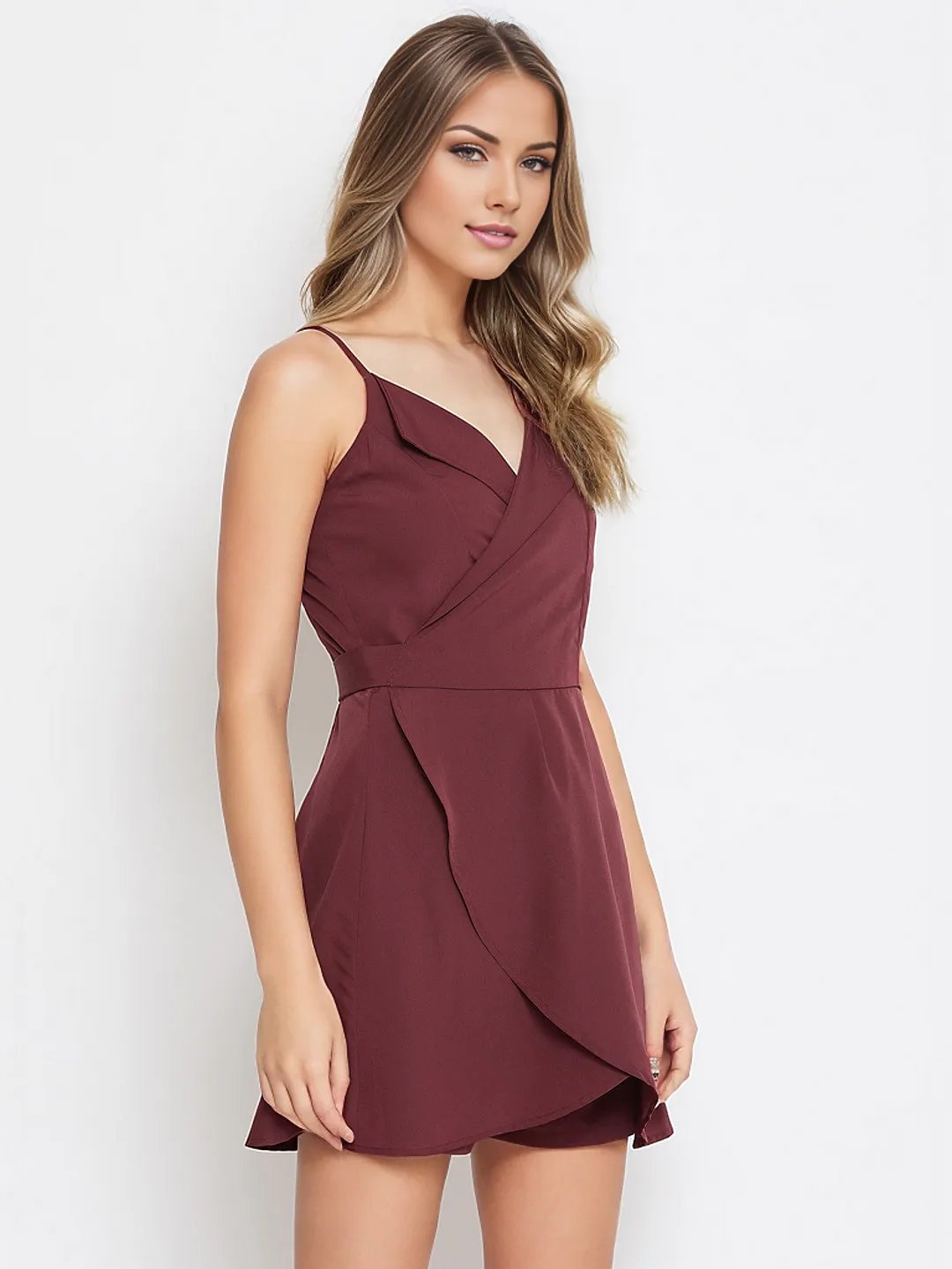 Folk Republic Women Solid Maroon Side Knot Wrap Cami Jumpsuit - #folk republic#