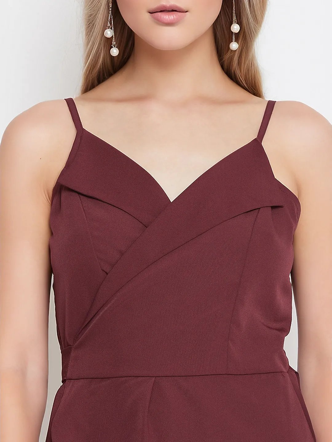 Folk Republic Women Solid Maroon Side Knot Wrap Cami Jumpsuit - #folk republic#