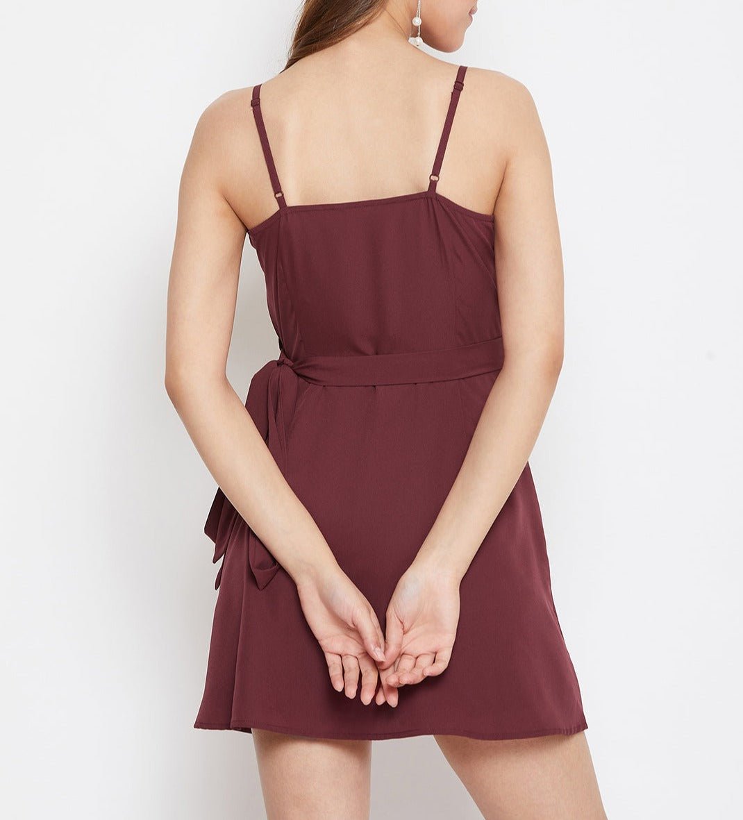 Folk Republic Women Solid Maroon Side Knot Wrap Cami Jumpsuit - #folk republic#