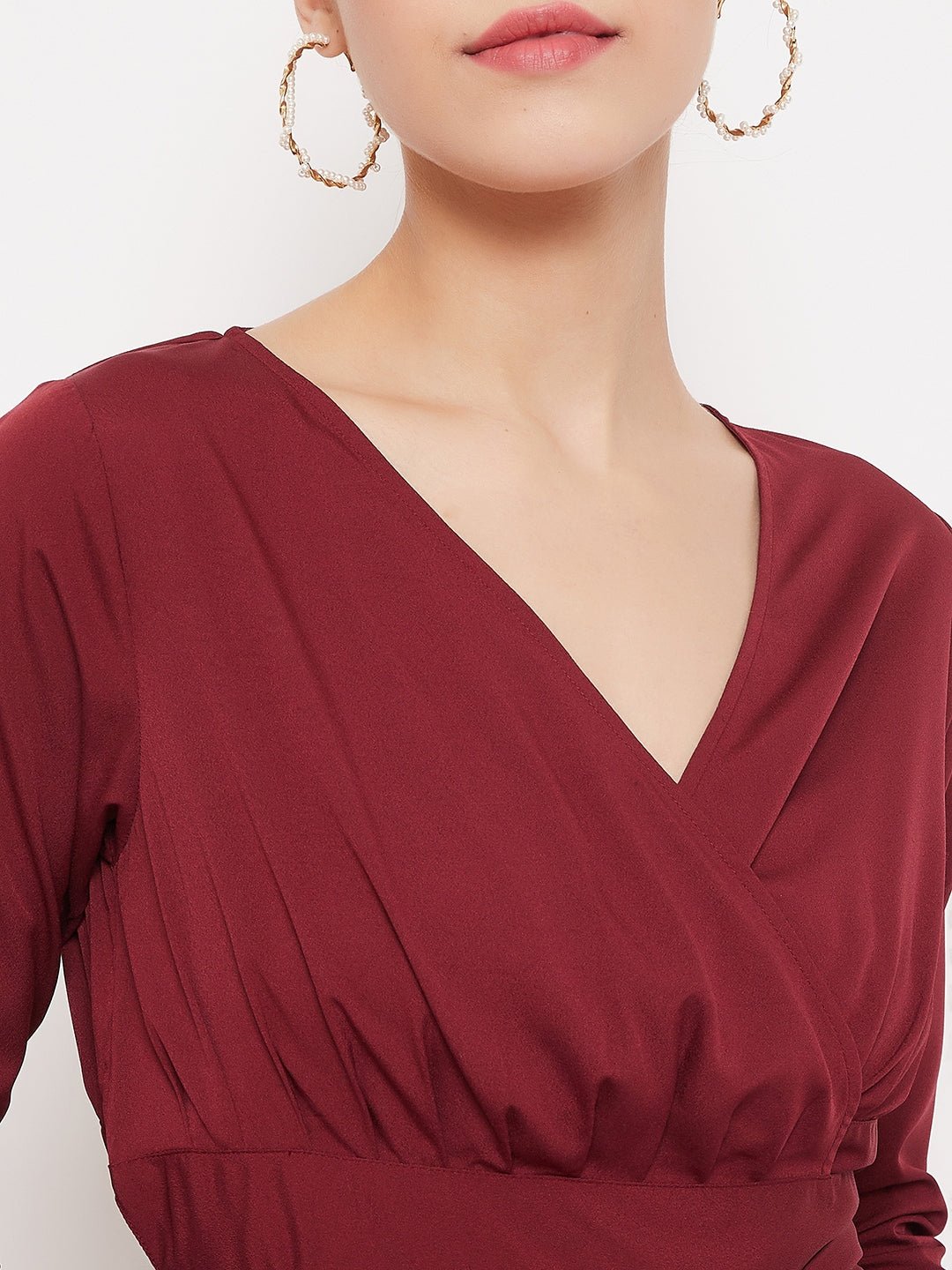 Folk Republic Women Solid Maroon V-Neck Wrap Crop Top - #folk republic#