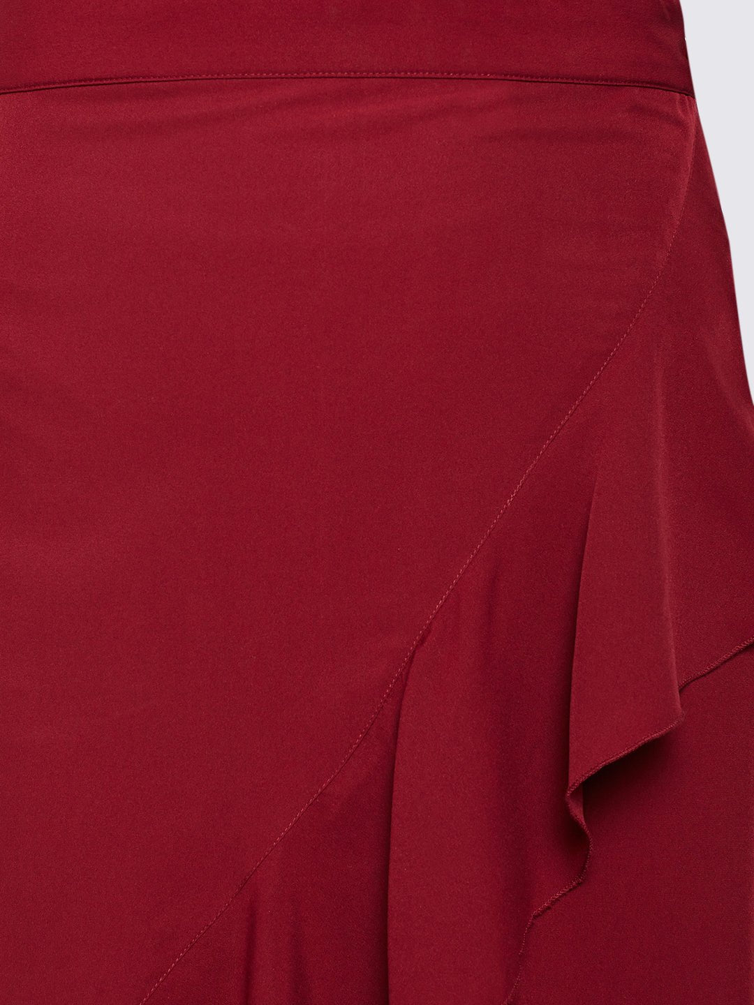 Folk Republic Women Solid Maroon Waist Tie-Up Ruffled High-Low Wrap Maxi Skirt - #folk republic#