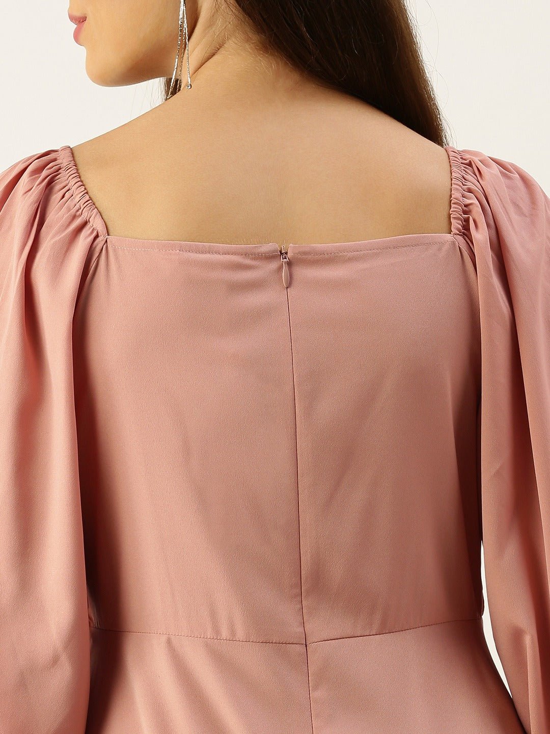 Folk Republic Women Solid Peach Square Neck Slim-Fit Maxi Dress - #folk republic#