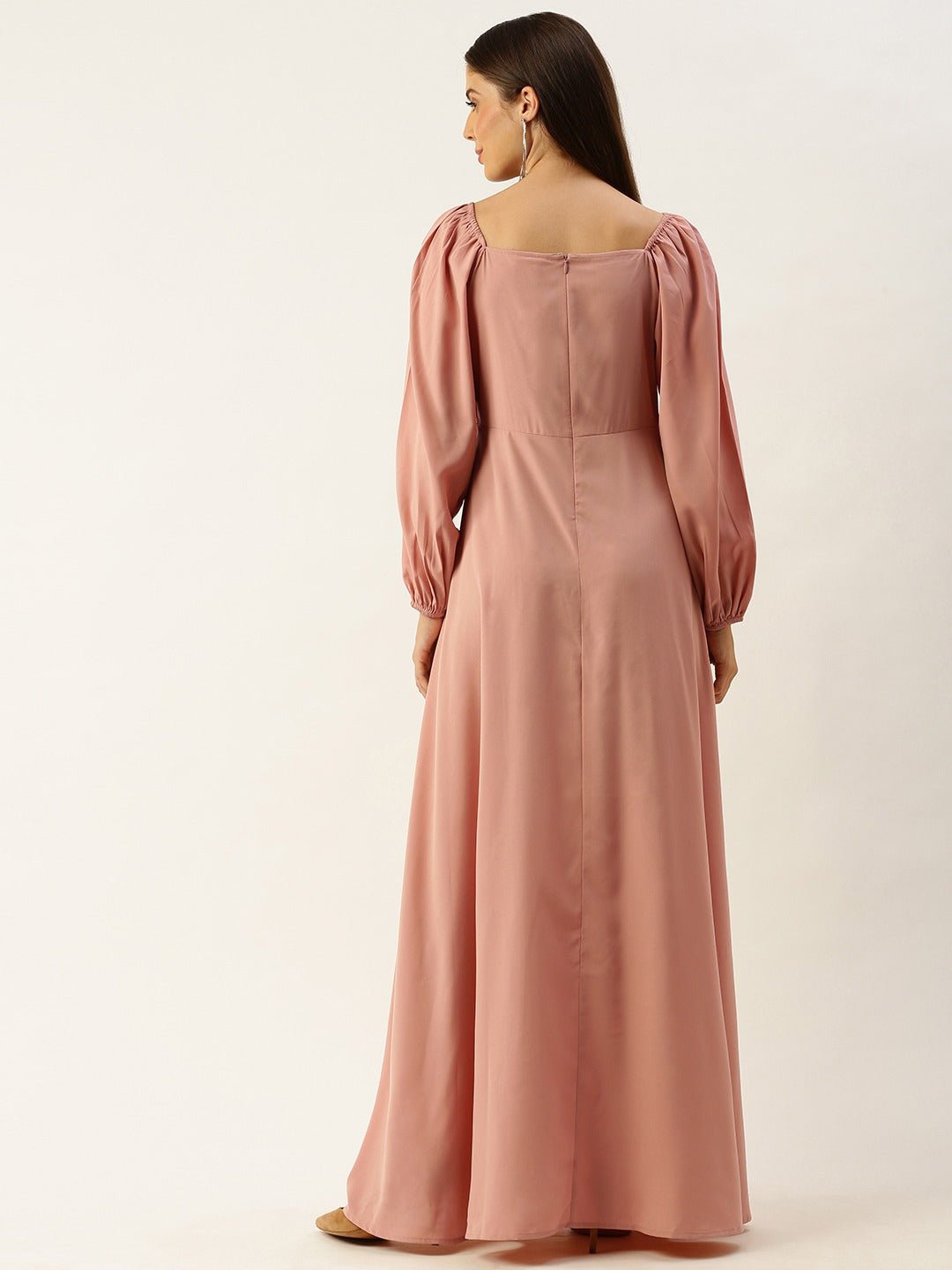 Folk Republic Women Solid Peach Square Neck Slim-Fit Maxi Dress - #folk republic#