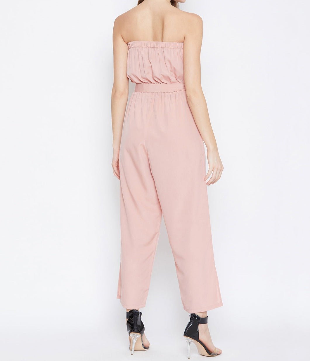 Folk Republic Women Solid Peach Strapless Off-Shoulder Waist Tie-Up Basic Jumpsuit - #folk republic#