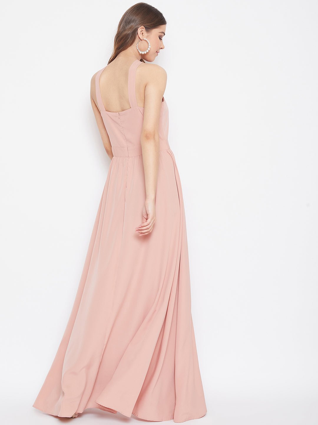 Folk Republic Women Solid Pink Blush Halter Neck Flared Maxi Dress - #folk republic#