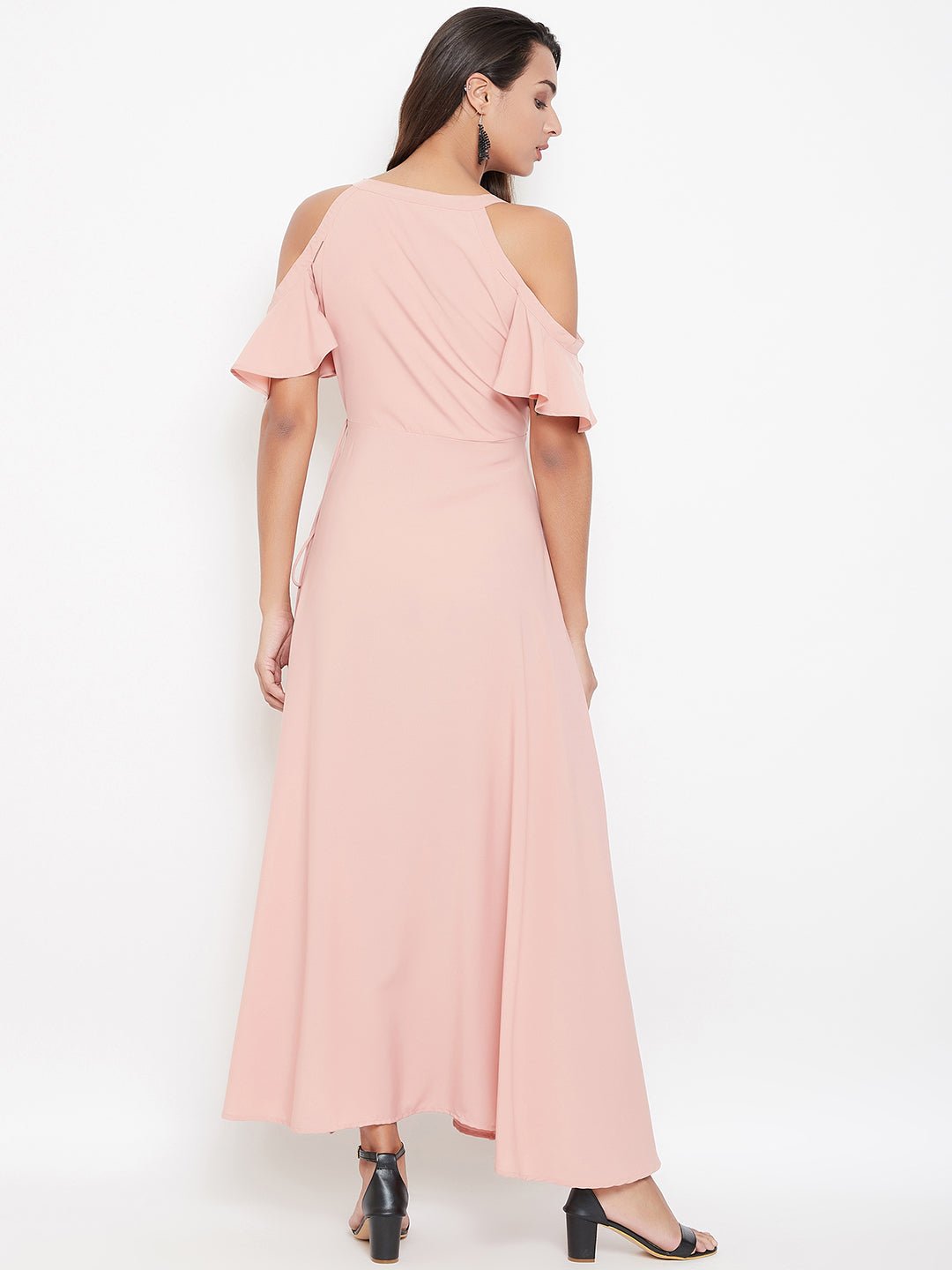 Folk Republic Women Solid Pink Blush V-Neck Cold-Shoulder Maxi Dress - #folk republic#