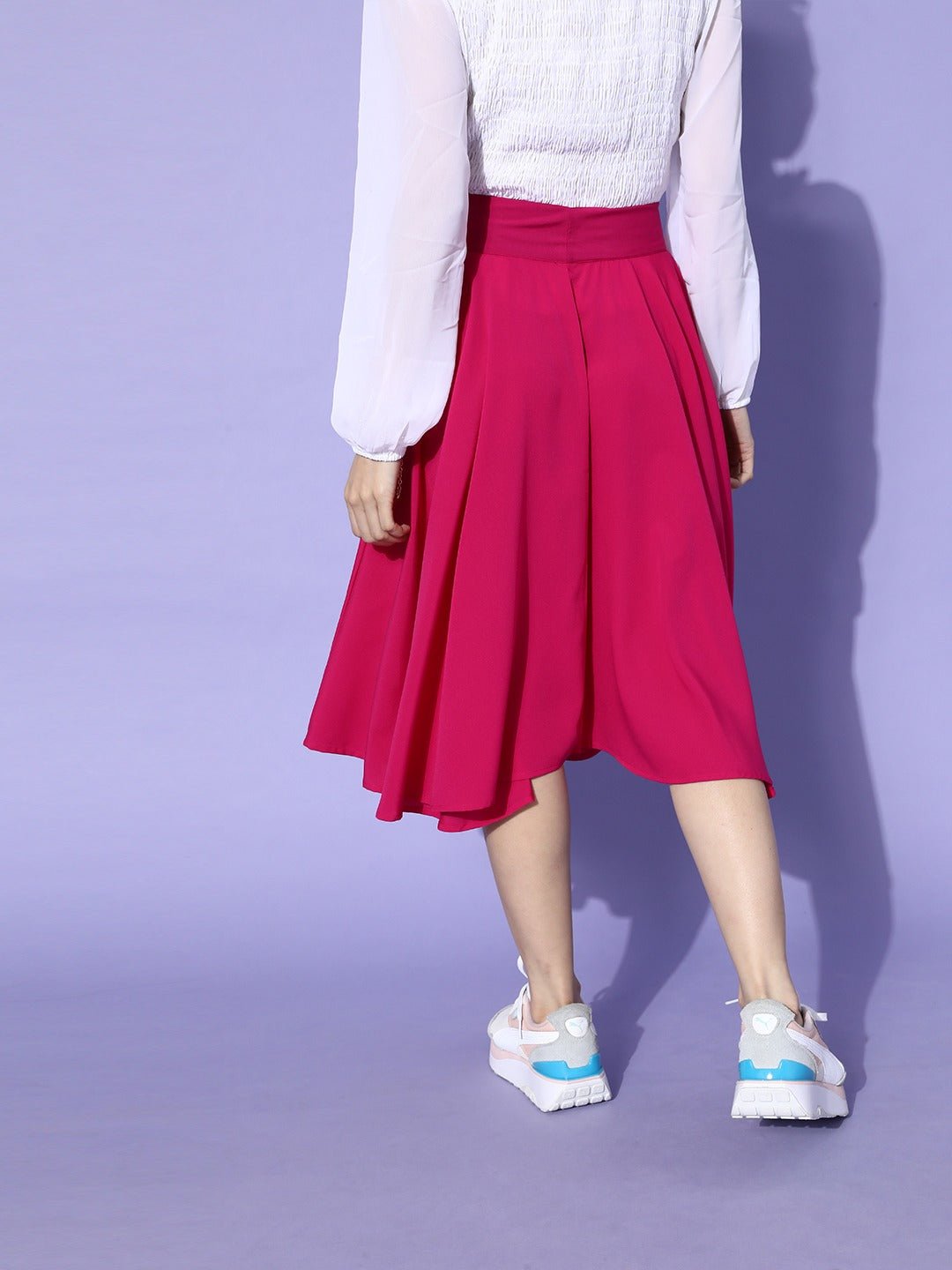 Folk Republic Women Solid Pink Flared A-Line Midi Skirt - #folk republic#