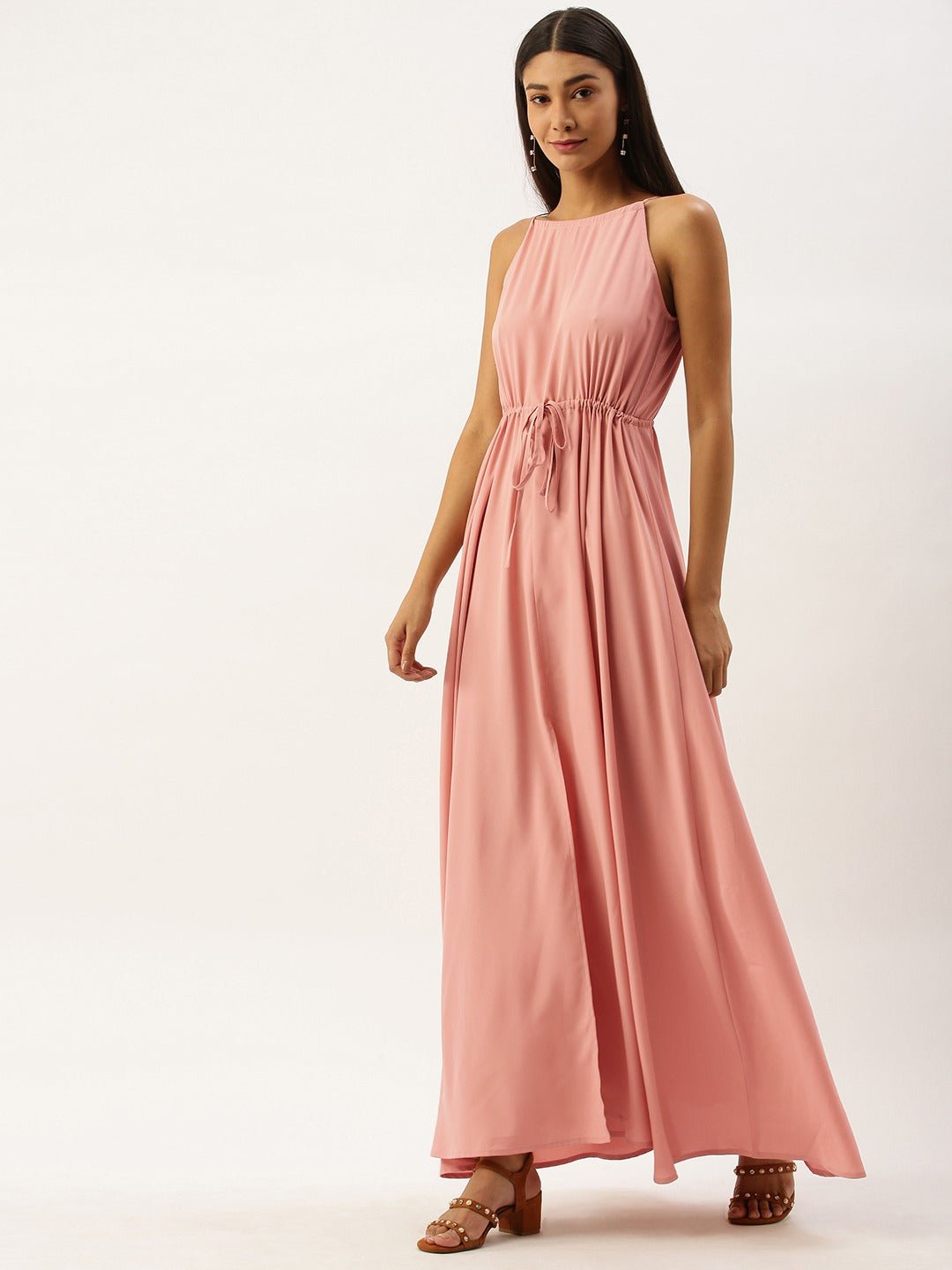 Folk Republic Women Solid Pink Halter Neck Maxi Dress - #folk republic#