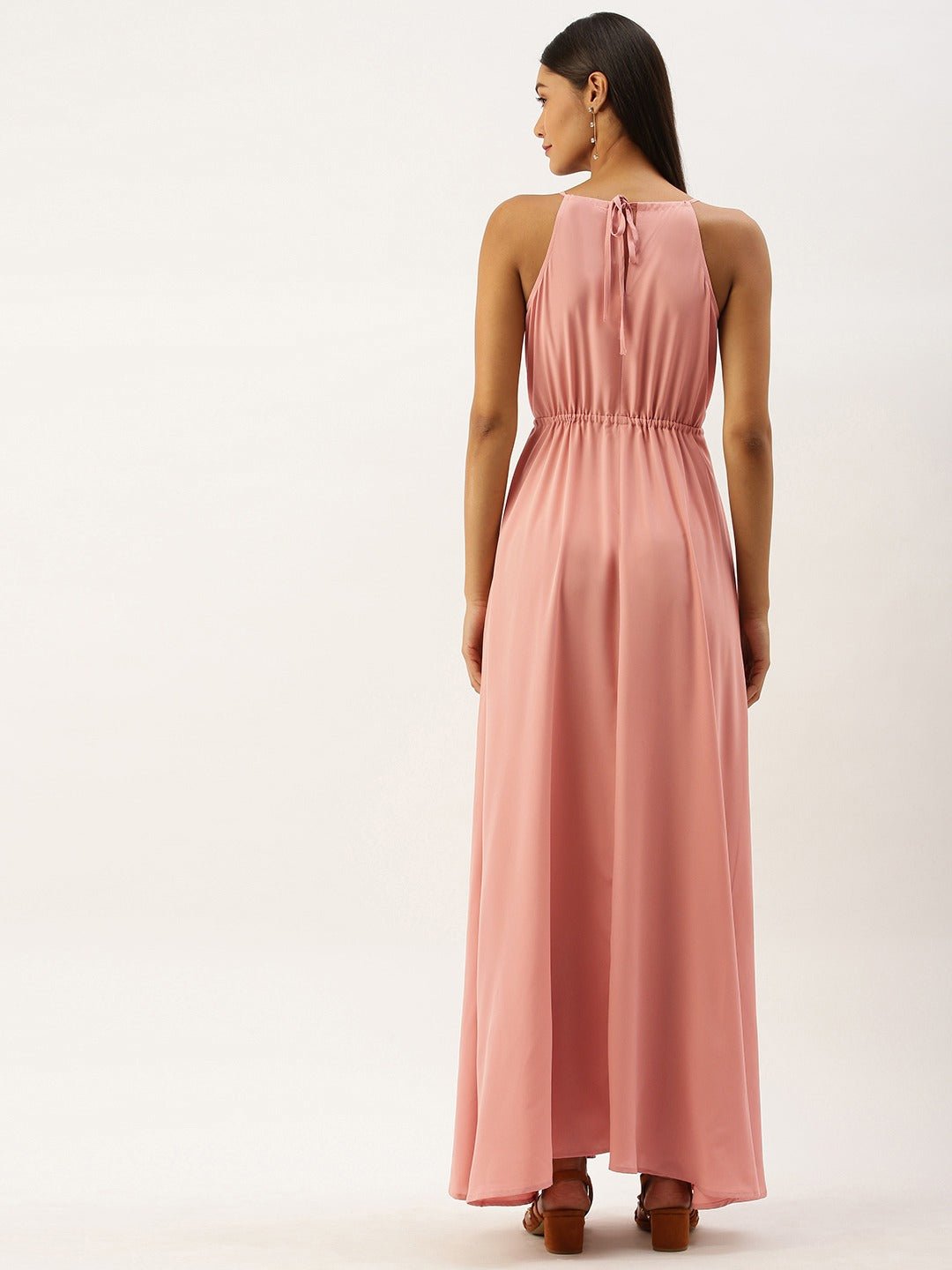 Folk Republic Women Solid Pink Halter Neck Maxi Dress - #folk republic#