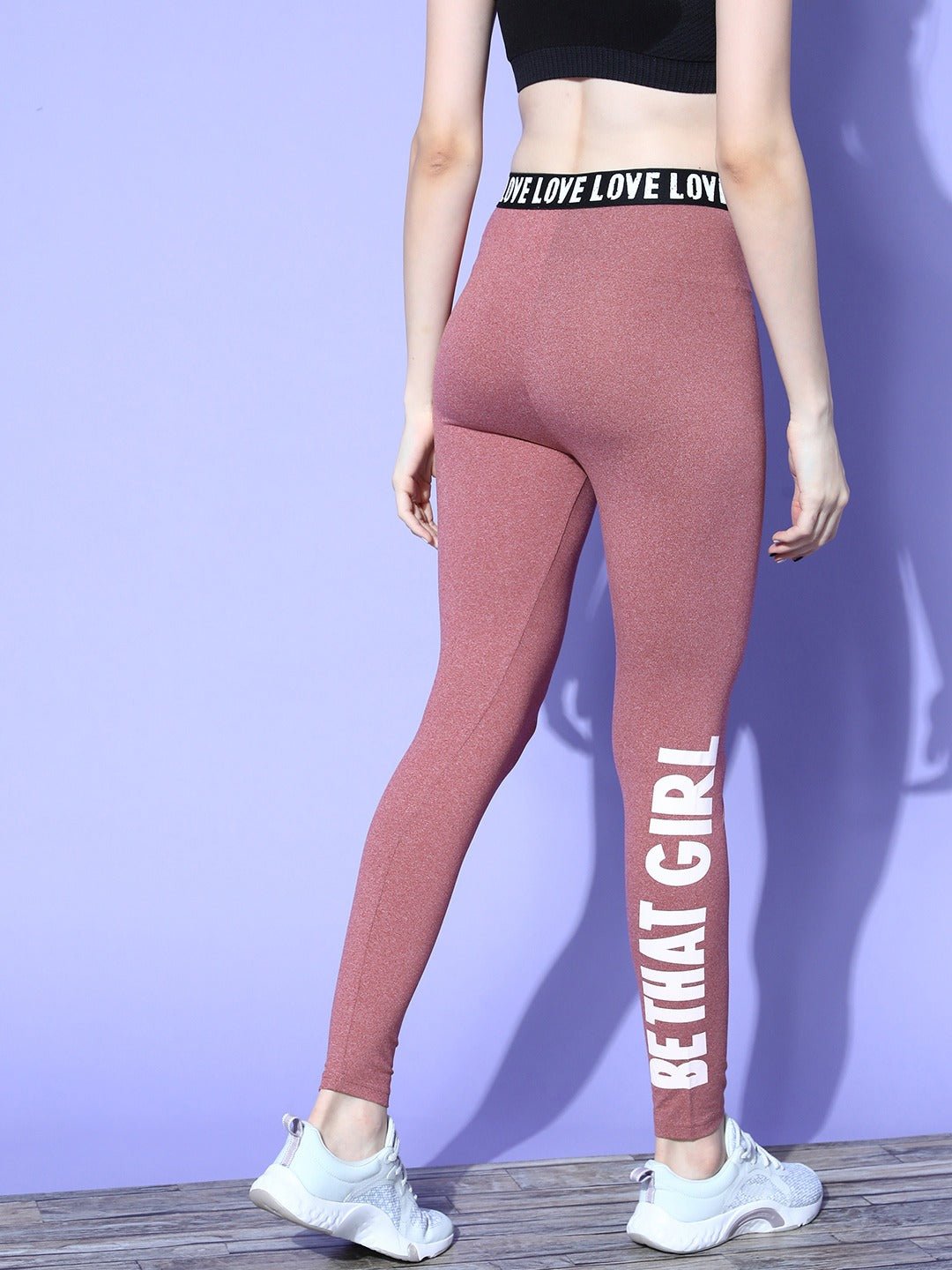 Folk Republic Women Solid Pink High-Rise Love Printed Elastic Waistband Slip-On Regular Sports Tights - #folk republic#