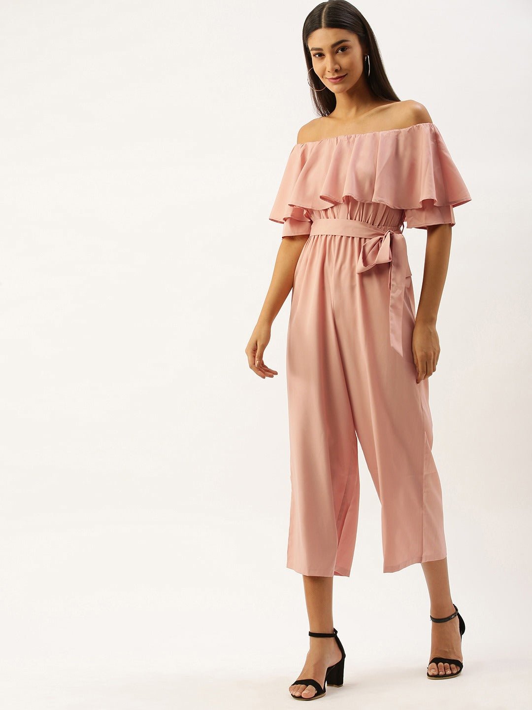 Folk Republic Women Solid Pink Off Shoulder Culotte Jumpsuit - #folk republic#