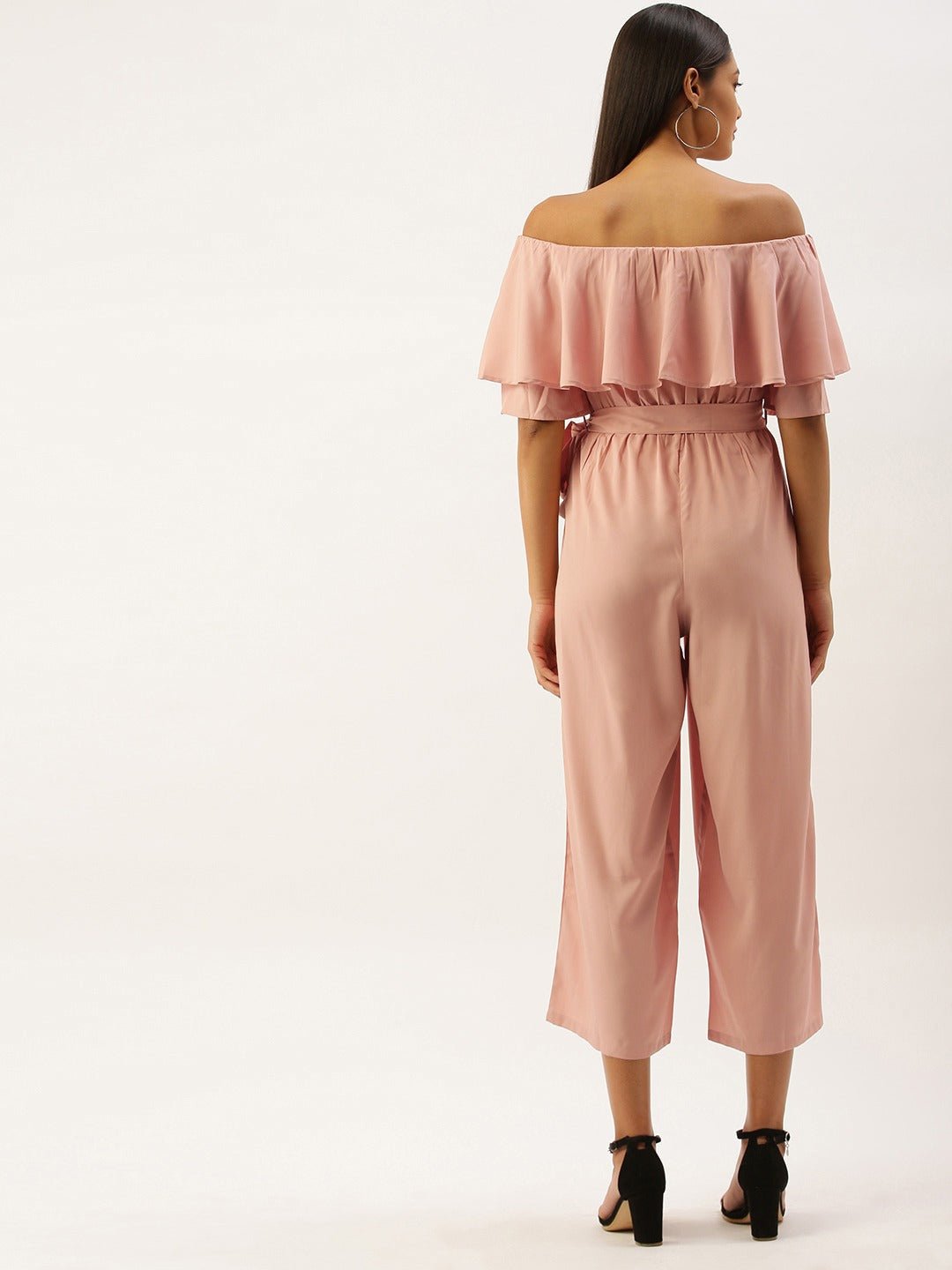 Folk Republic Women Solid Pink Off Shoulder Culotte Jumpsuit - #folk republic#