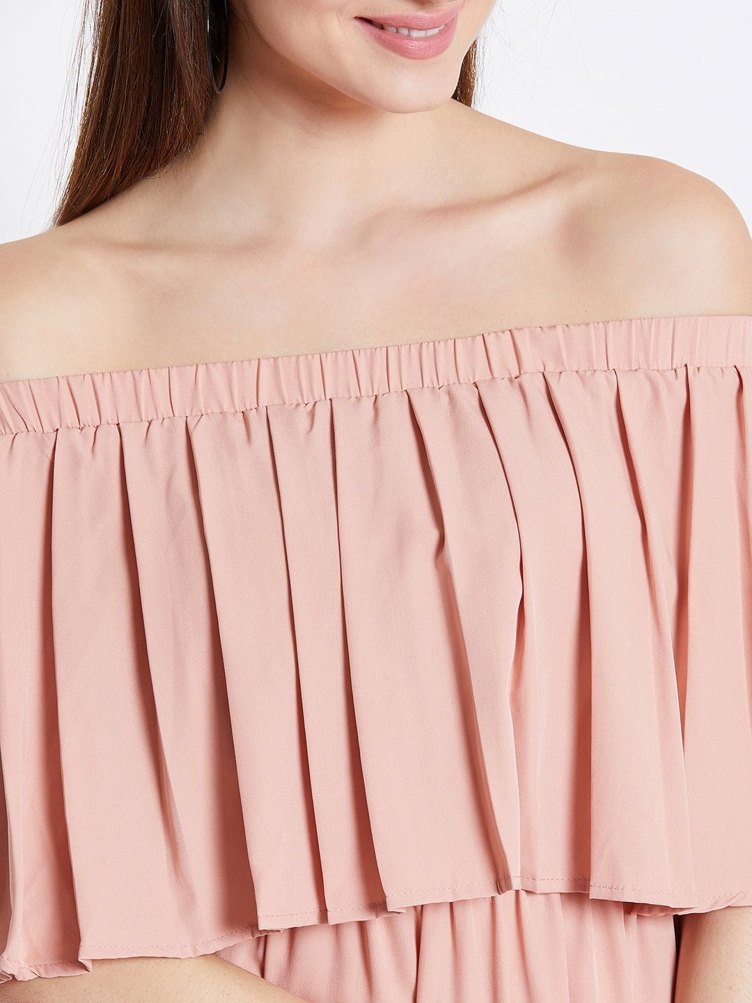 Folk Republic Women Solid Pink Off-Shoulder Neck Cold-Shoulder Sleeves Flared Maxi Dress - #folk republic#