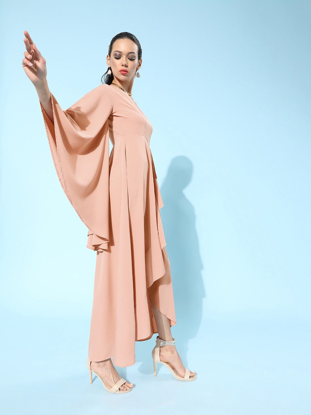 Folk Republic Women Solid Pink One-Shoulder Ruffled Asymmetrical A-Line Maxi Dress - #folk republic#