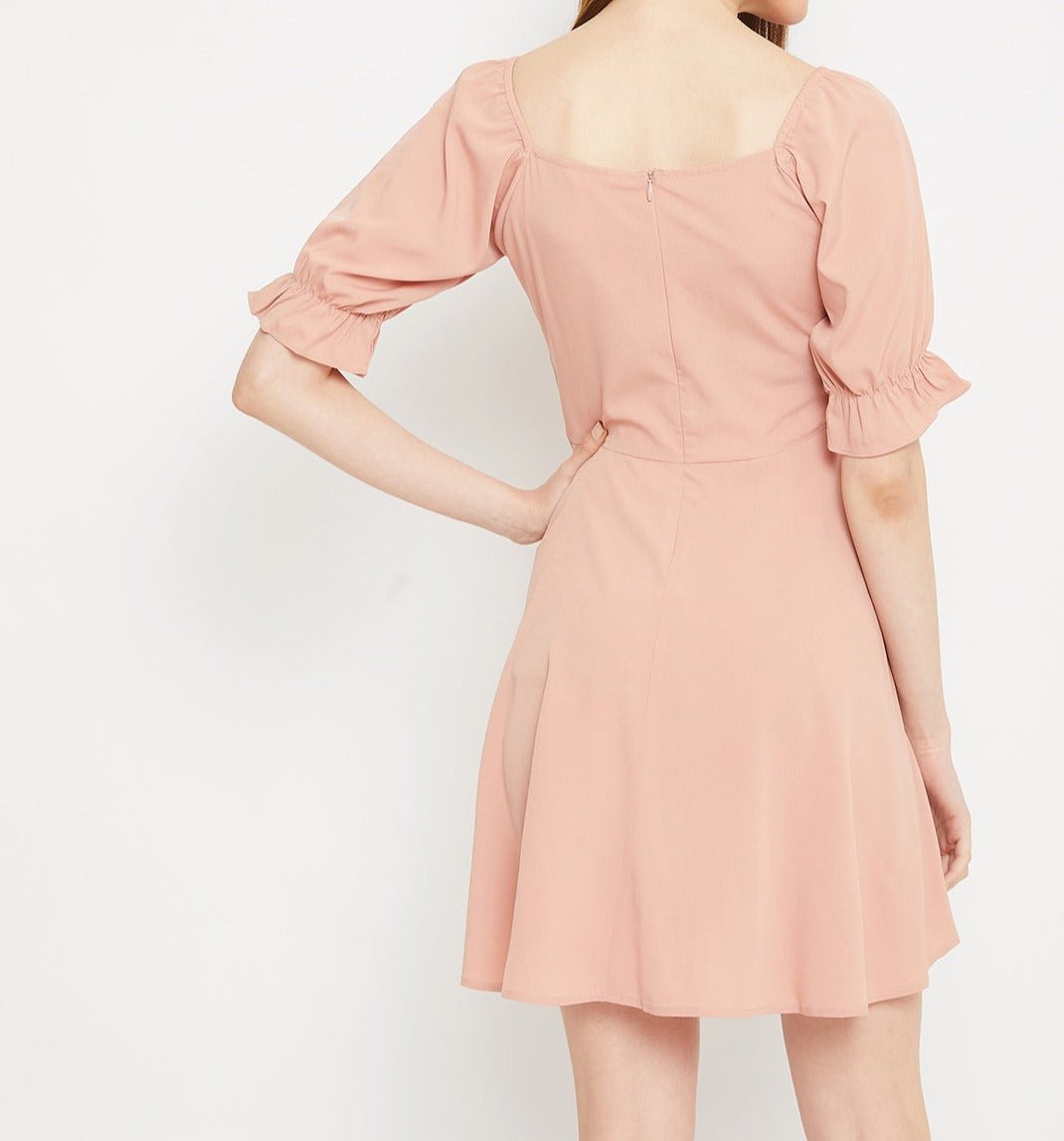 Folk Republic Women Solid Pink Puff Sleeve Mini Dress - #folk republic#
