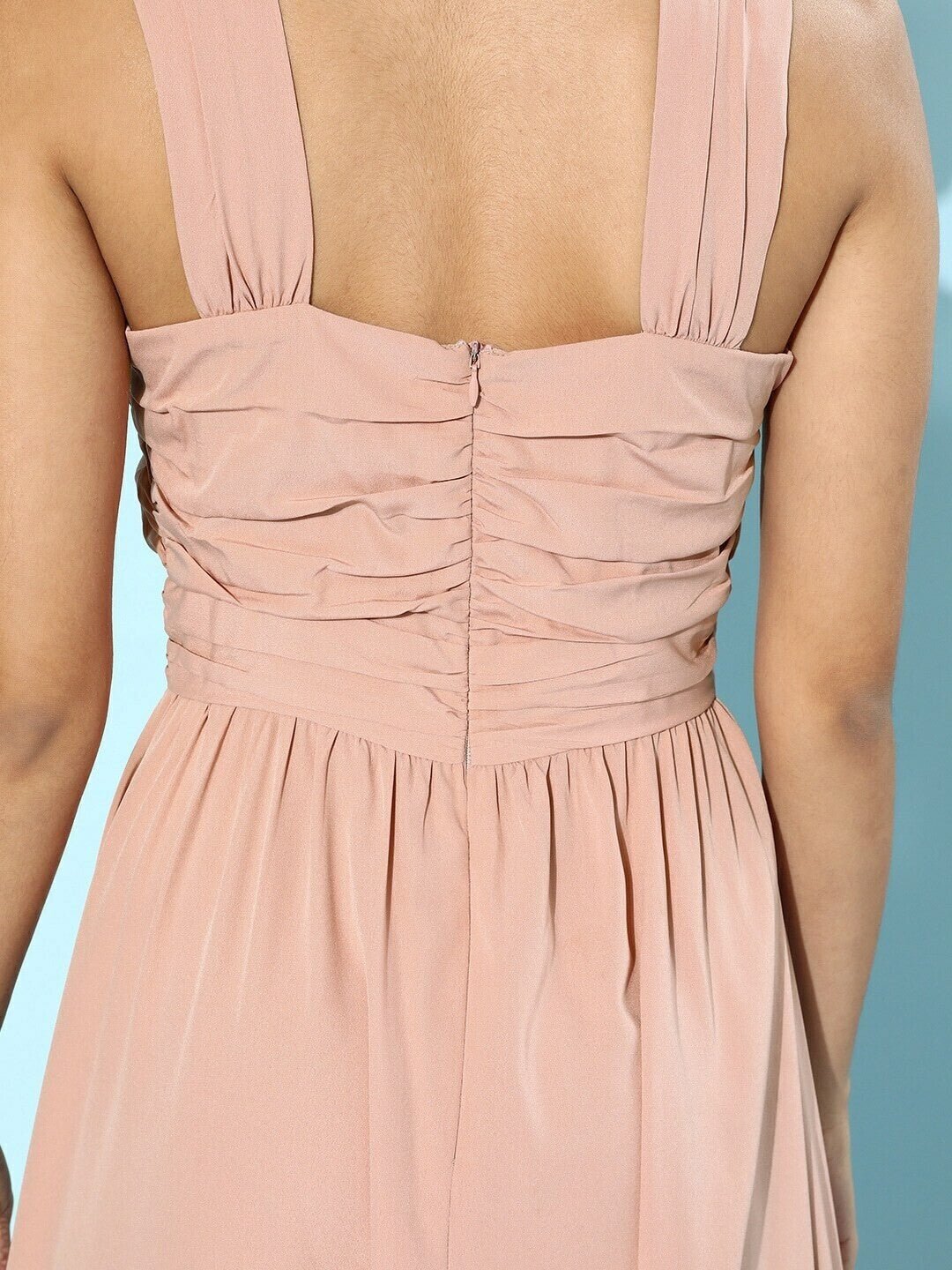 Folk Republic Women Solid Pink Sleeveless Halter Maxi Dress - #folk republic#