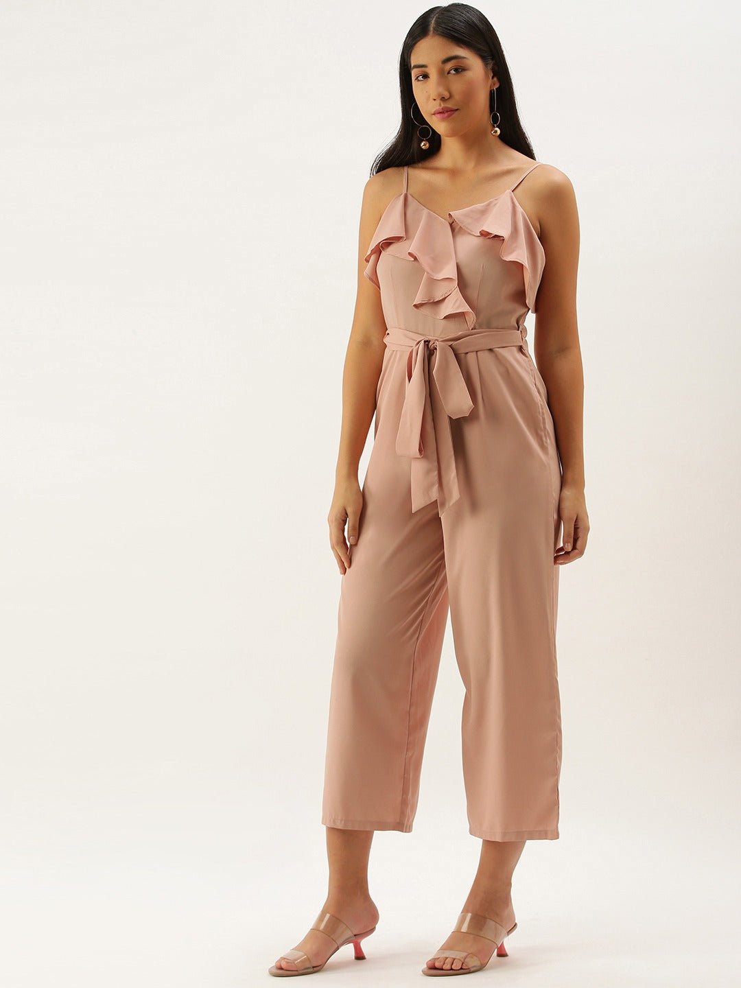 Folk Republic Women Solid Pink Sleeveless Ruffled Jumpsuit - #folk republic#
