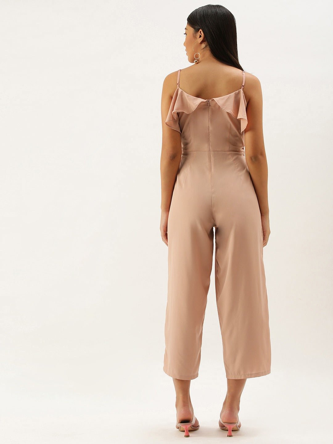 Folk Republic Women Solid Pink Sleeveless Ruffled Jumpsuit - #folk republic#