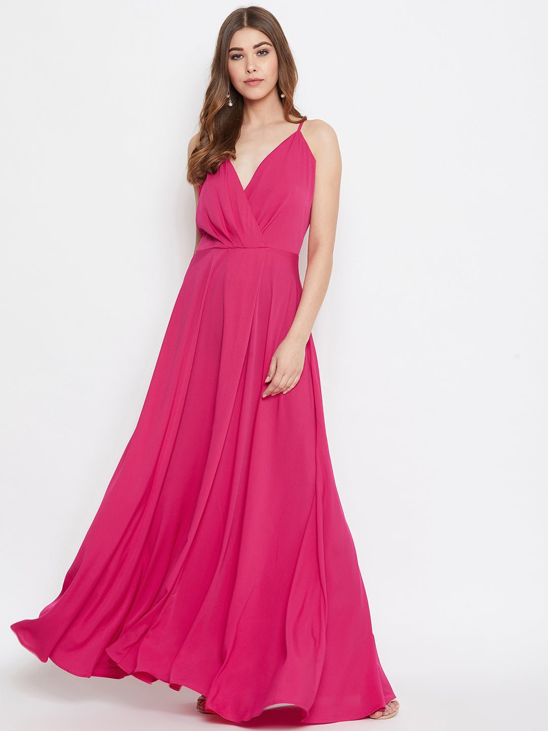 Folk Republic Women Solid Pink V-Neck Sleeveless Pleated Maxi Dress - #folk republic#
