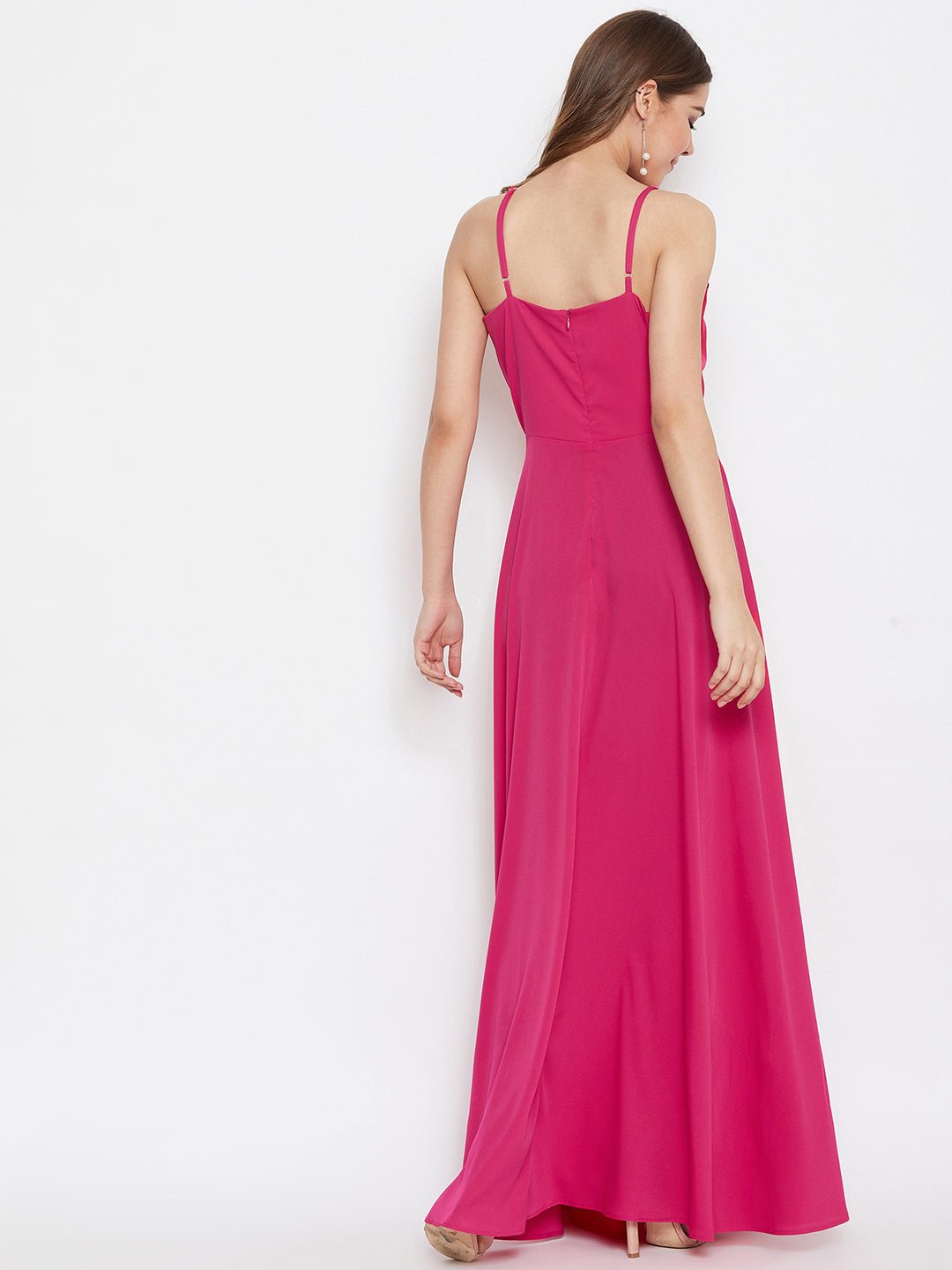 Folk Republic Women Solid Pink V-Neck Sleeveless Pleated Maxi Dress - #folk republic#