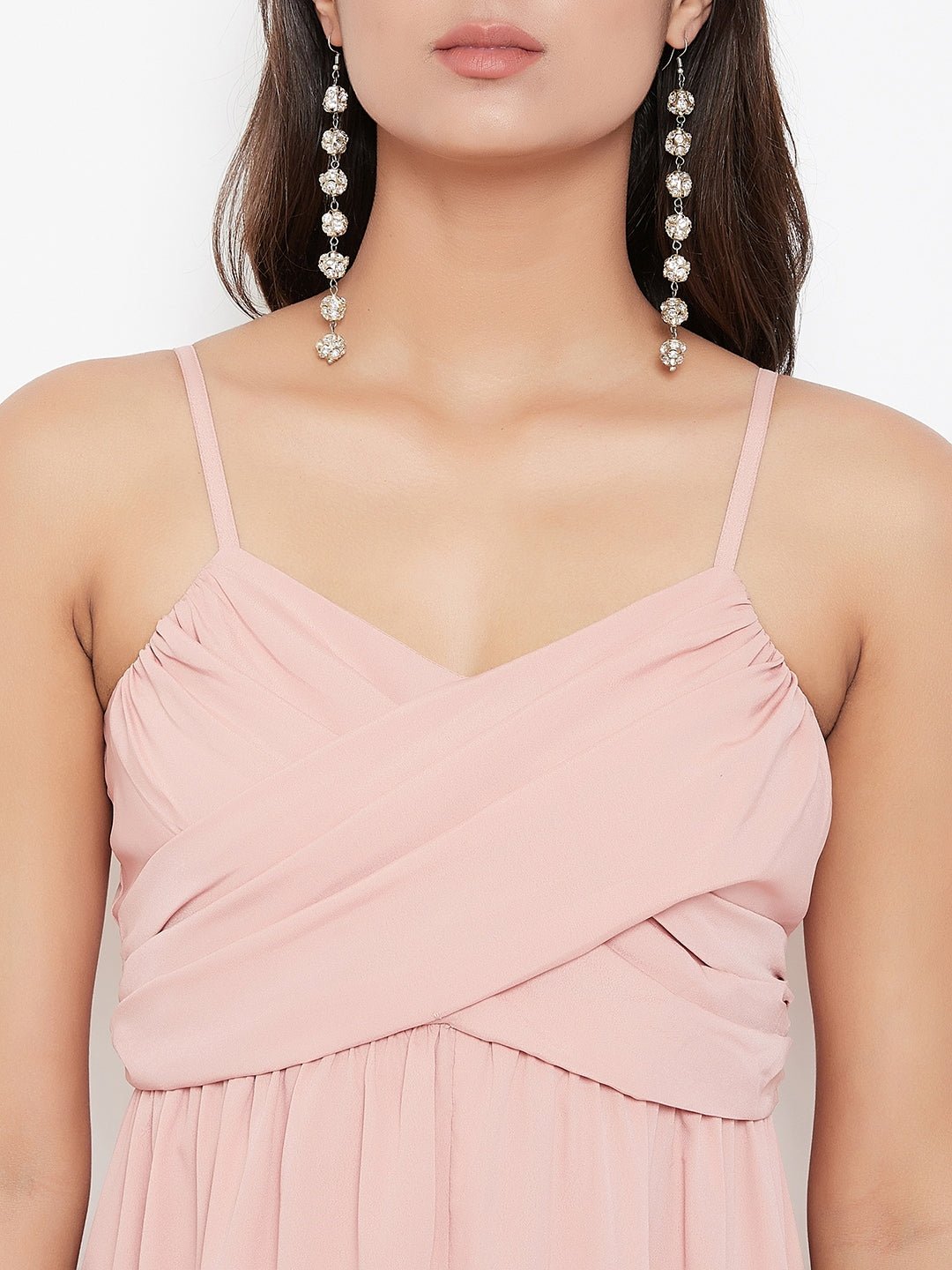 Folk Republic Women Solid Pink V-Neck Sleeveless Ruched Maxi Dress - #folk republic#