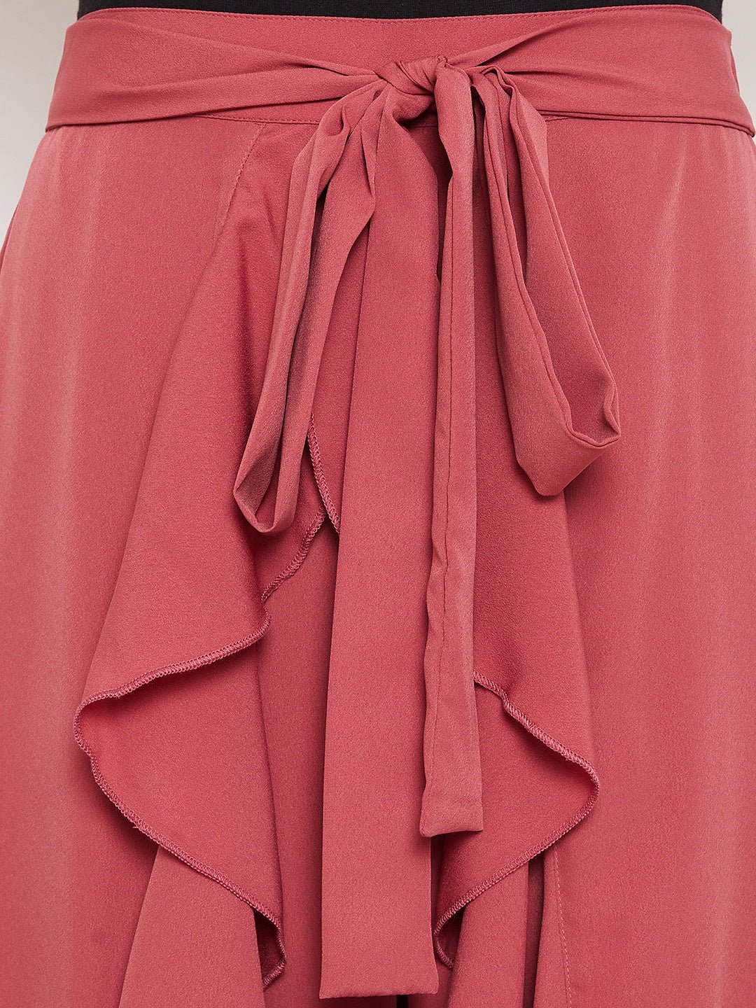 Folk Republic Women Solid Pink Waist Tie-Up Ruffled Maxi Skirt With Attached Trousers - #folk republic#