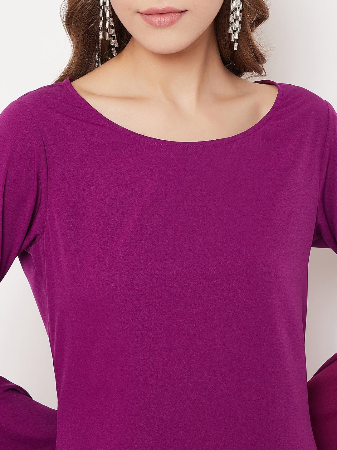 Folk Republic Women Solid Purple Bell Sleeves A-Line Mini Dress - #folk republic#