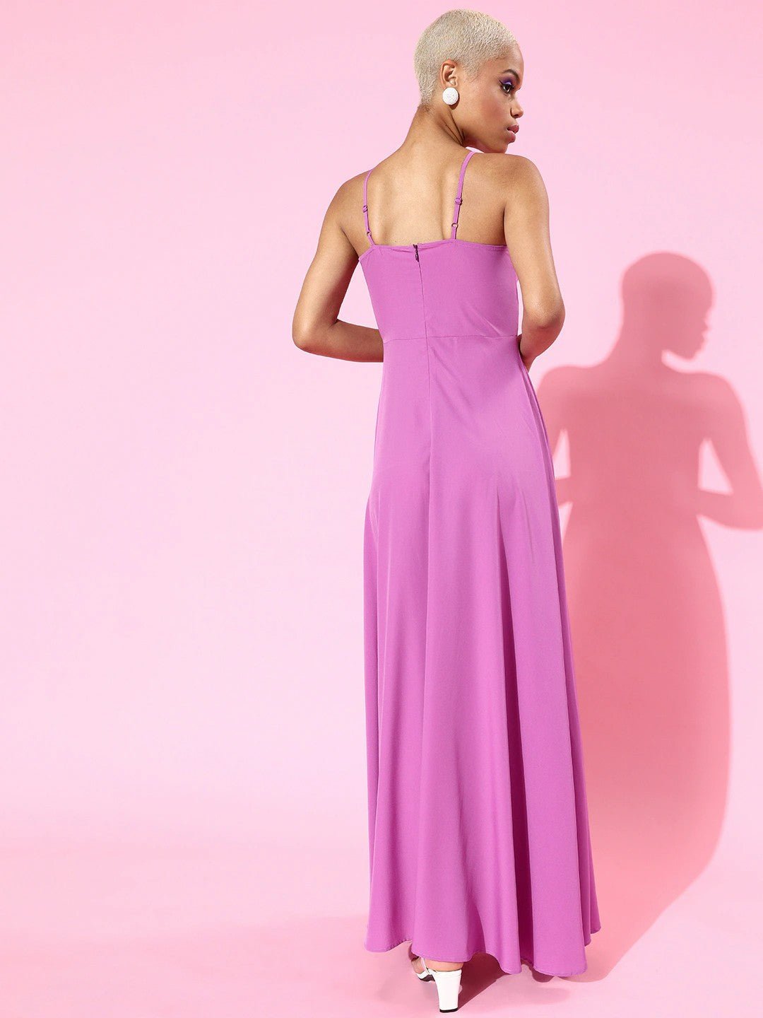 Folk Republic Women Solid Purple Sweetheart Neck Thigh-High Slit Flared Maxi Dress - #folk republic#