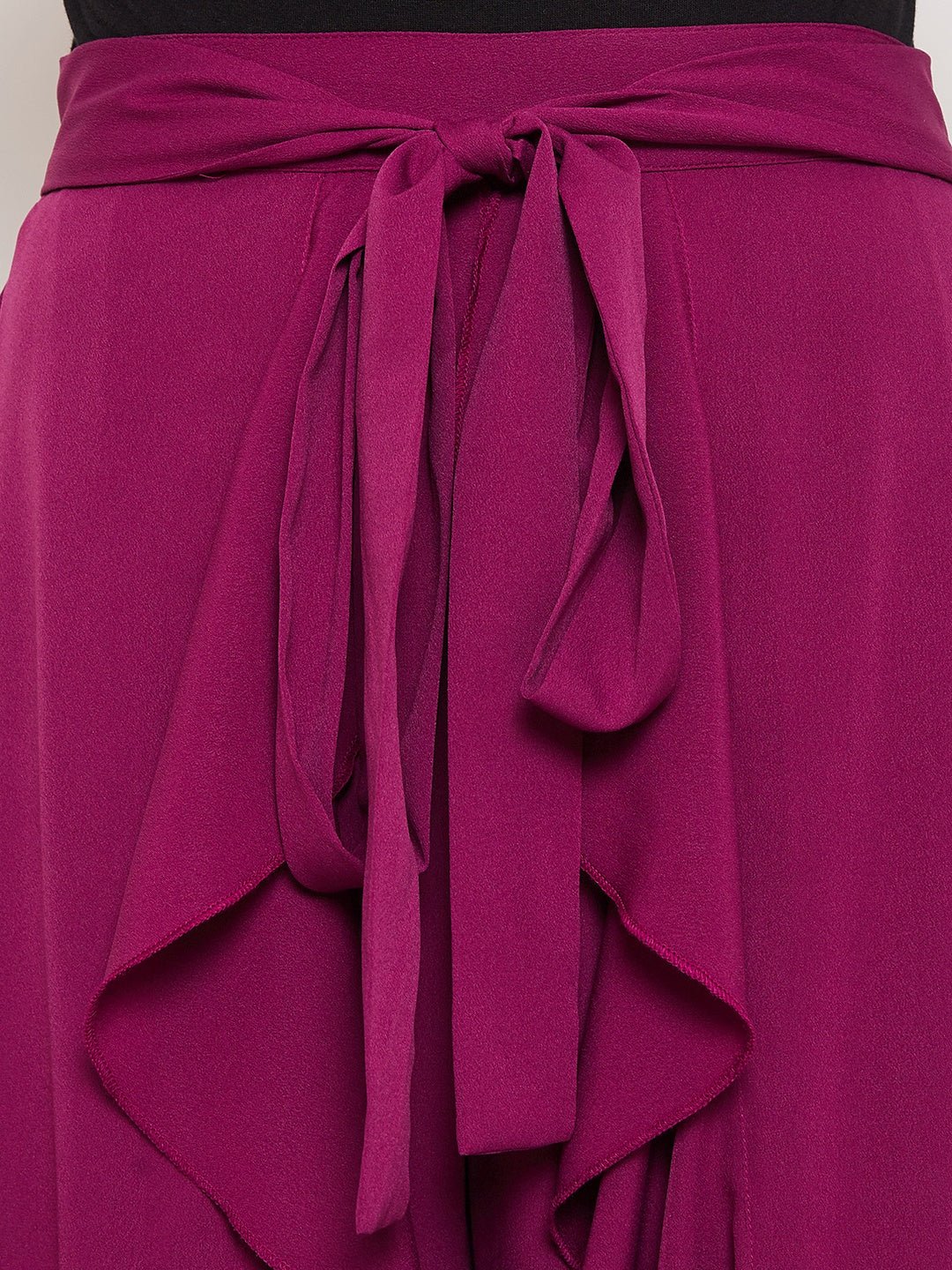 Folk Republic Women Solid Purple Waist Tie-Up Ruffled Maxi Skirt With Attached Trousers - #folk republic#