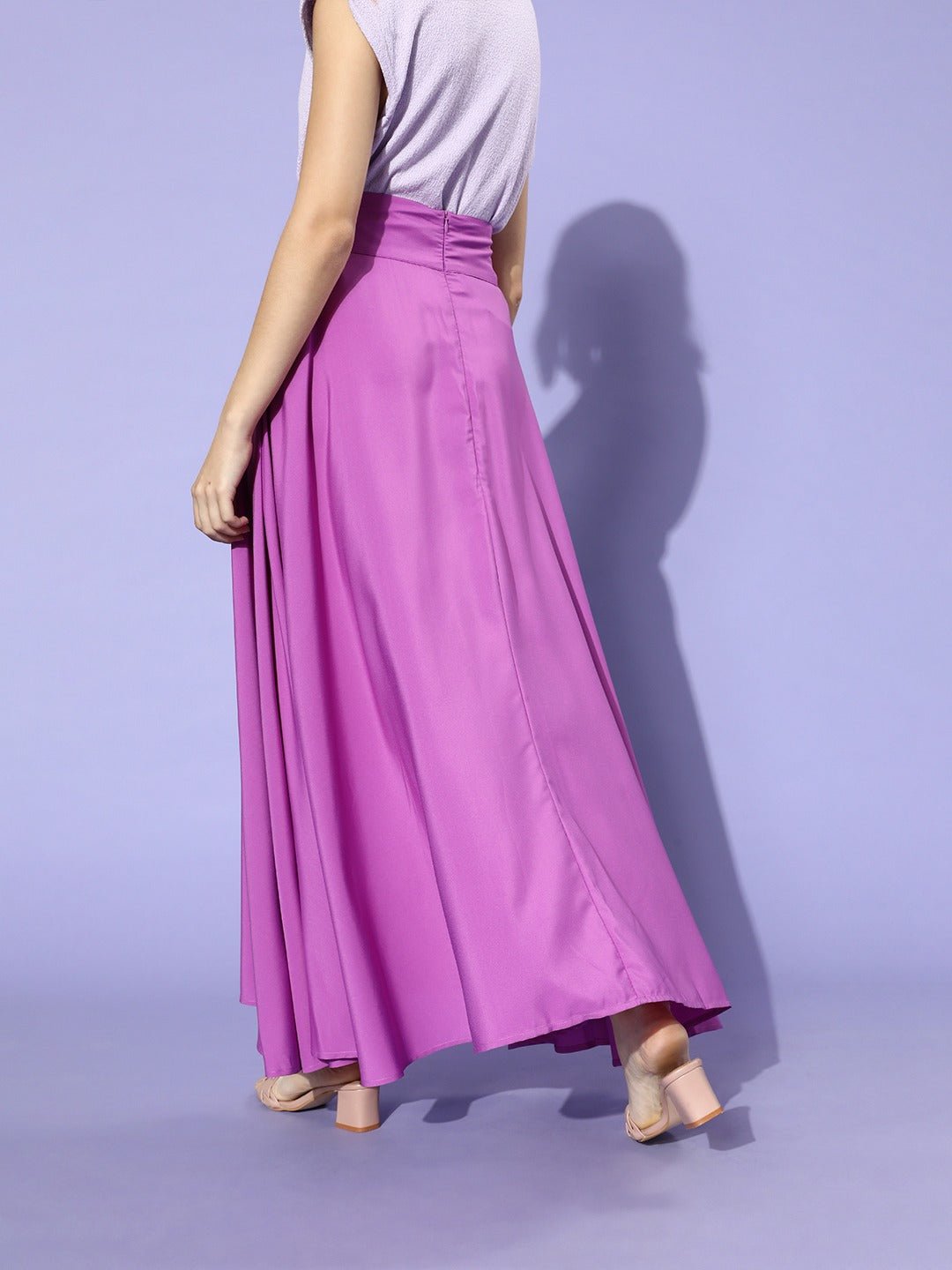 Folk Republic Women Solid Purple Waist Tie-Ups Flared Maxi Skirt - #folk republic#