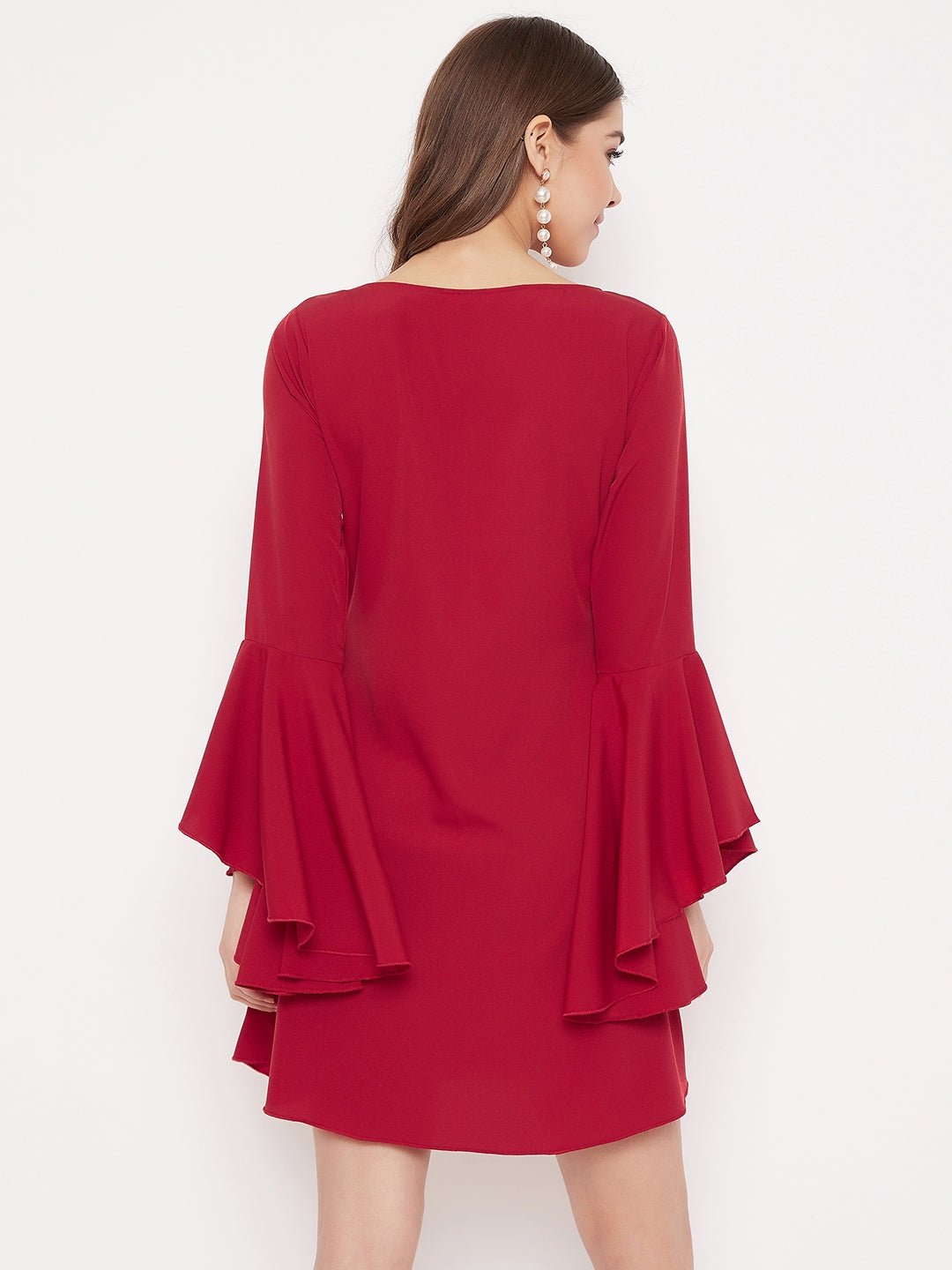 Folk Republic Women Solid Red Flared Sleeves A-Line Mini Dress - #folk republic#