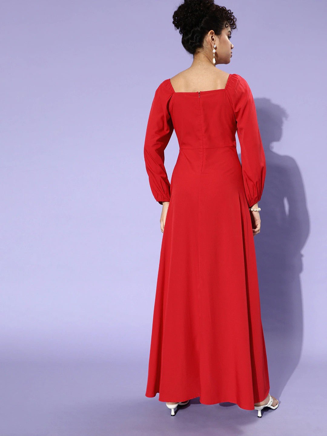 Folk Republic Women Solid Red Square-Neck Thigh-Slit Maxi Dress - #folk republic#