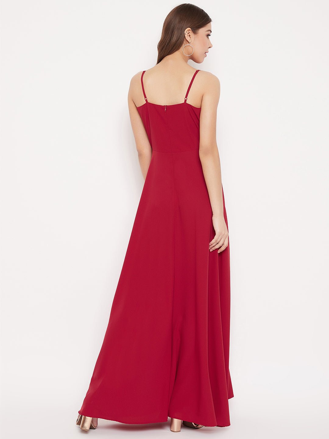 Folk Republic Women Solid Red V-Neck Flared Maxi Dress - #folk republic#