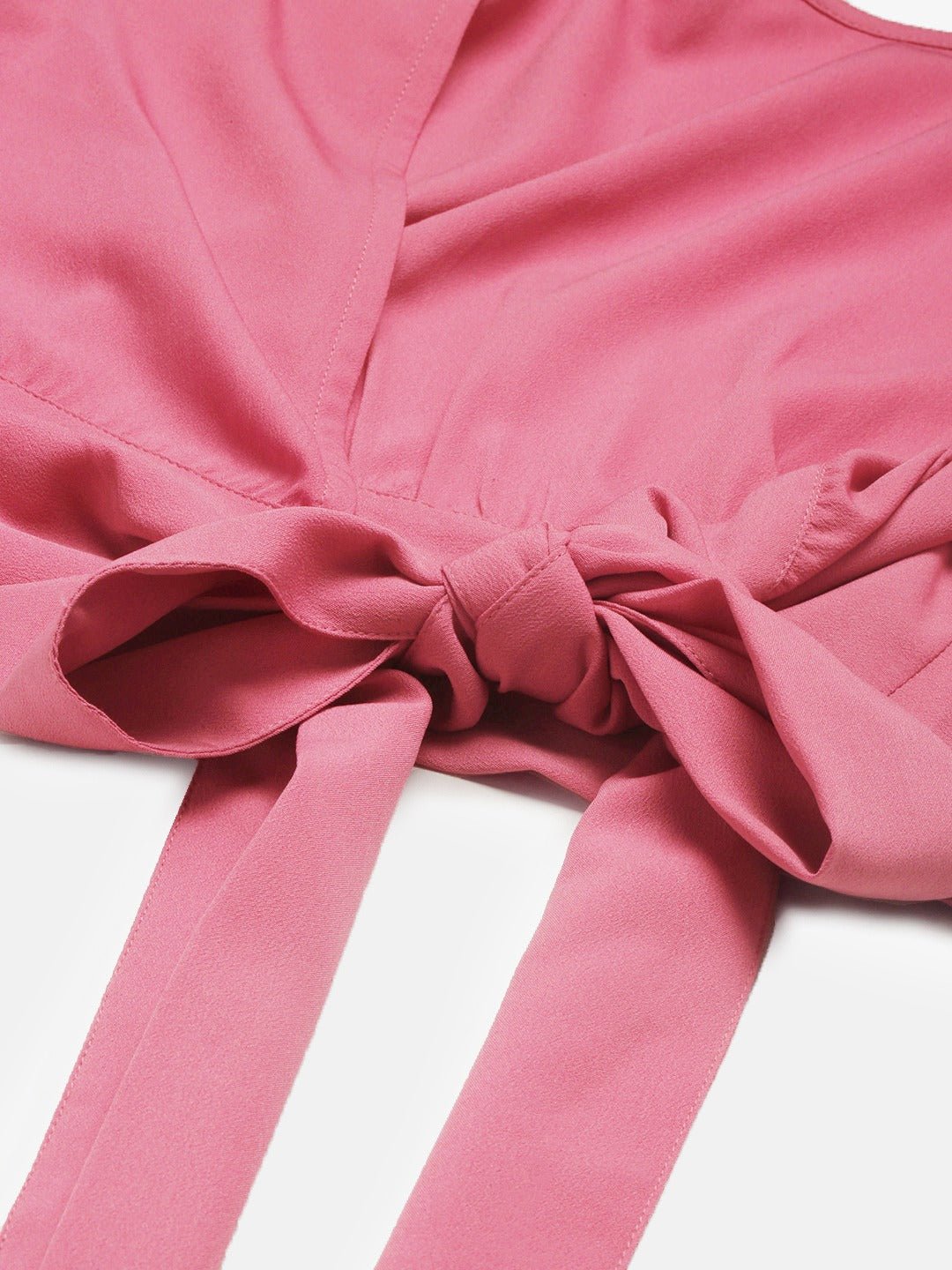 Folk Republic Women Solid Rose Pink Open-Back Blouson Crop Top - #folk republic#