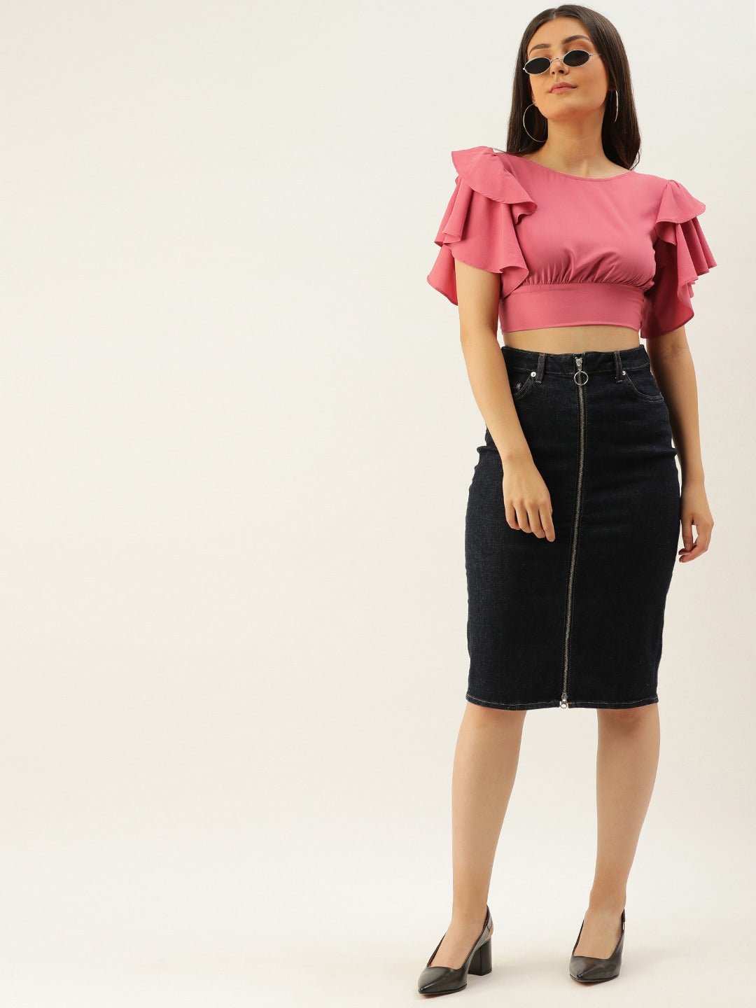 Folk Republic Women Solid Rose Pink Open-Back Blouson Crop Top - #folk republic#